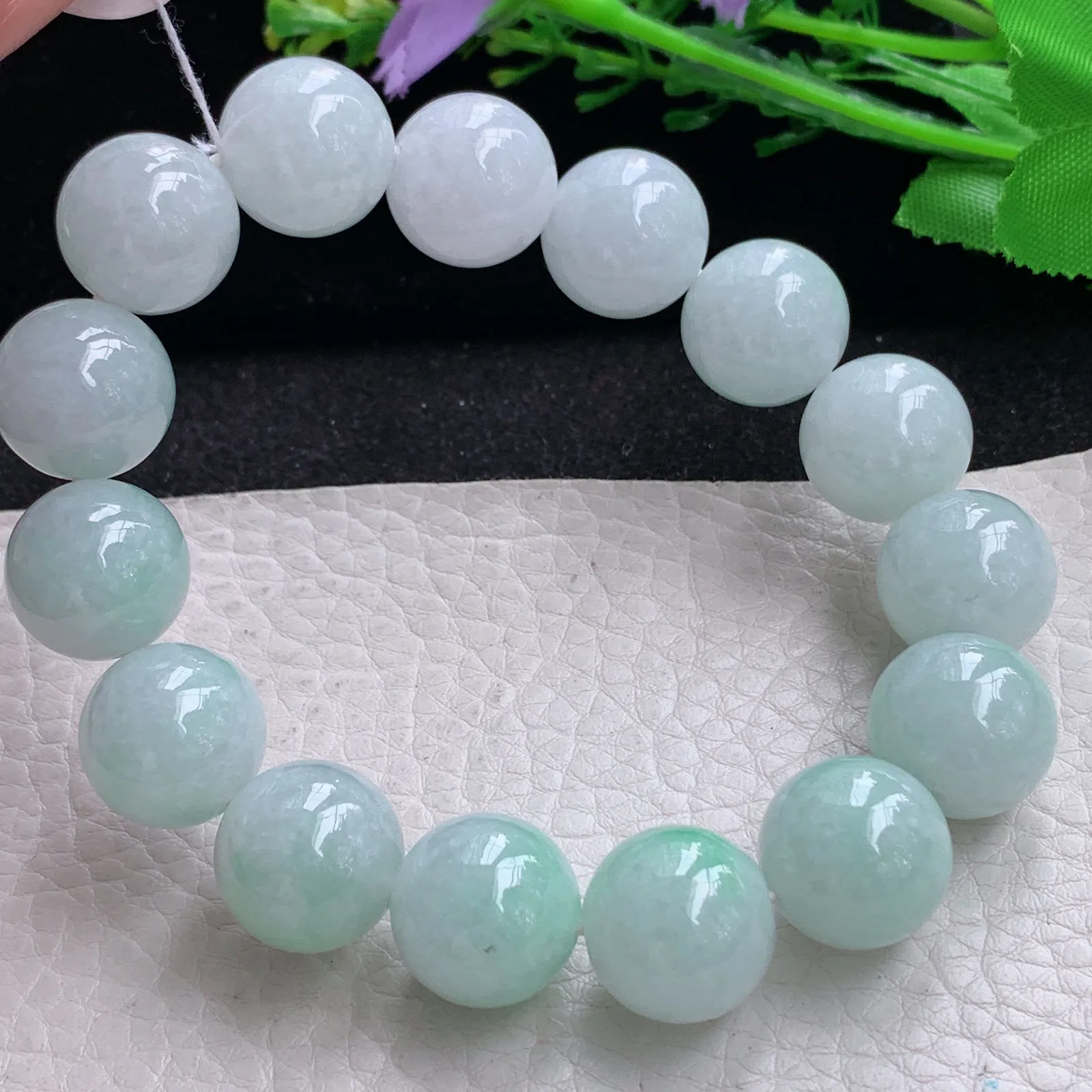 ss自然光15mm天然缅甸翡翠a货清新大颗粒水润圆珠玉手链  玉手串