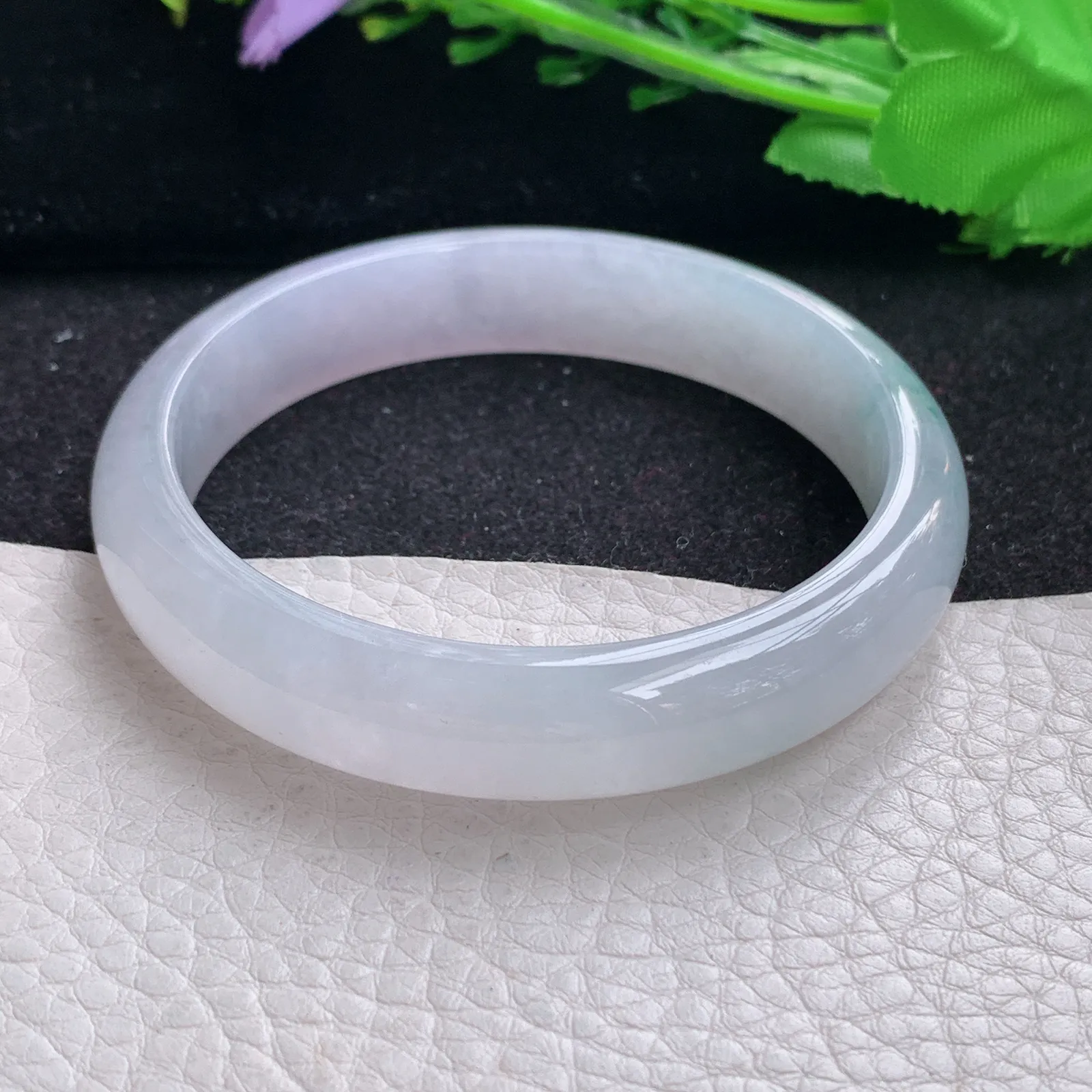 xd自然光57*12.3*7平安镯 缅甸翡翠a货玉手镯冰飘花宽边玉手环