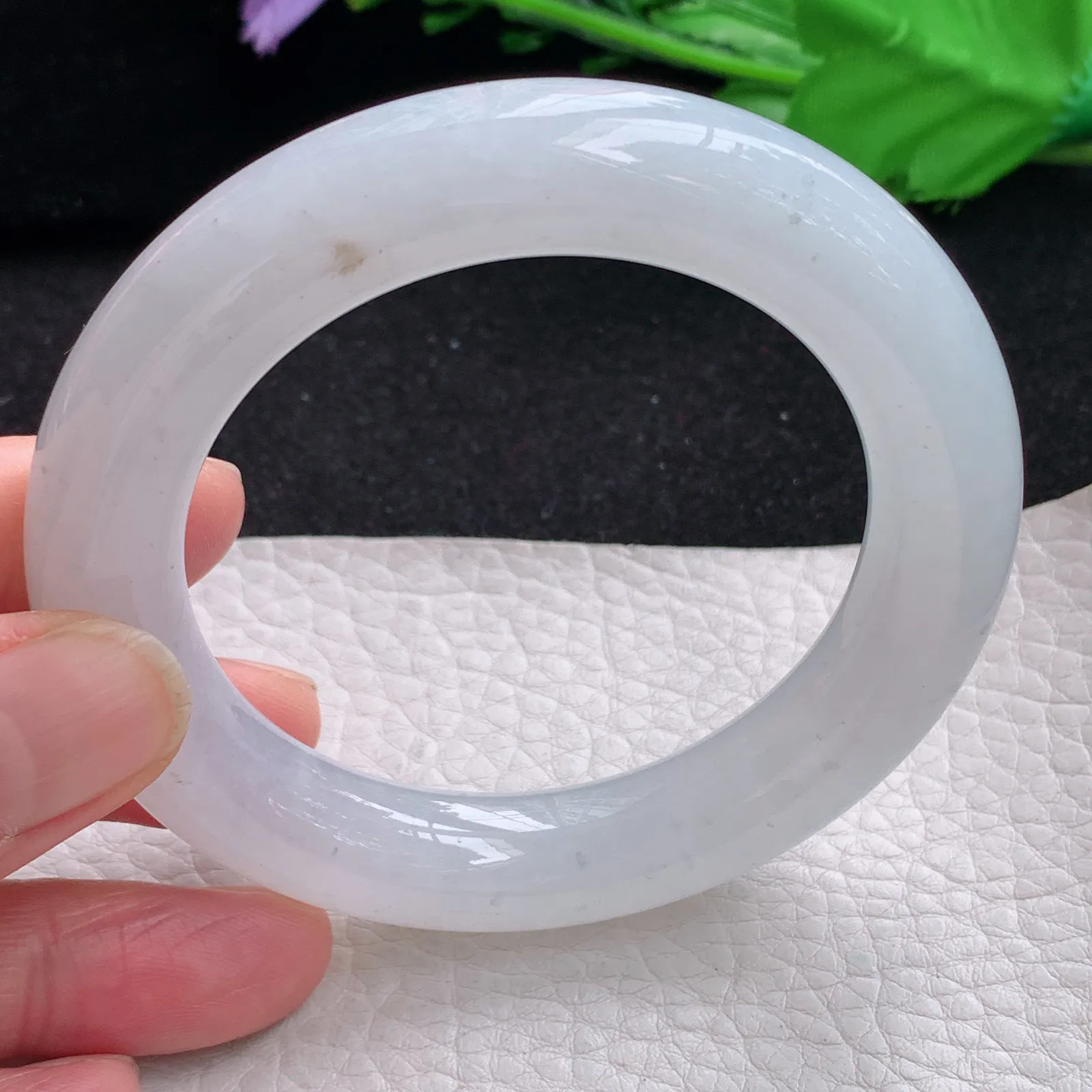 yh自然光54*12*11.6胖圆镯 缅甸翡翠a货玉手镯冰透圆条玉手环 美人镯