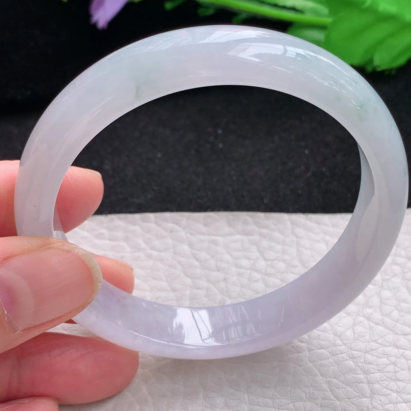 xd自然光57*12.3*7平安镯 缅甸翡翠a货玉手镯冰飘花宽边玉手环