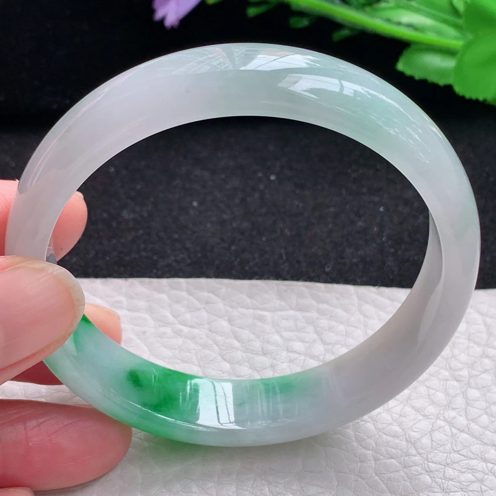 yh自然光58*13.8*6.3平安镯 缅甸翡翠a货玉手镯飘阳绿宽边玉手环