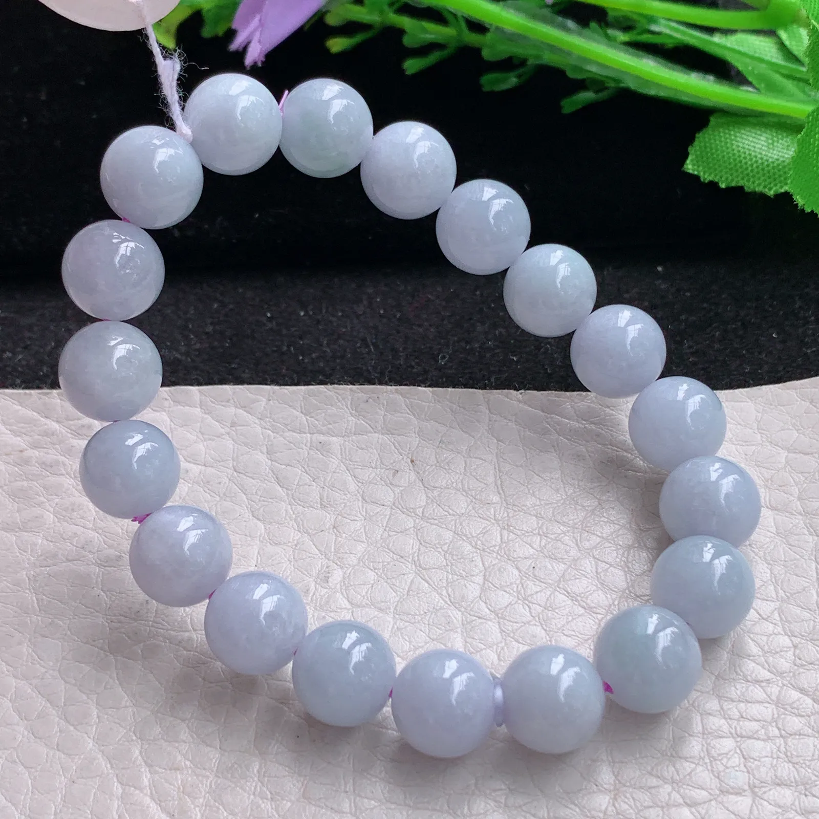 ss自然光9.8mm天然缅甸翡翠a货紫罗兰水润圆珠玉手链  玉手串