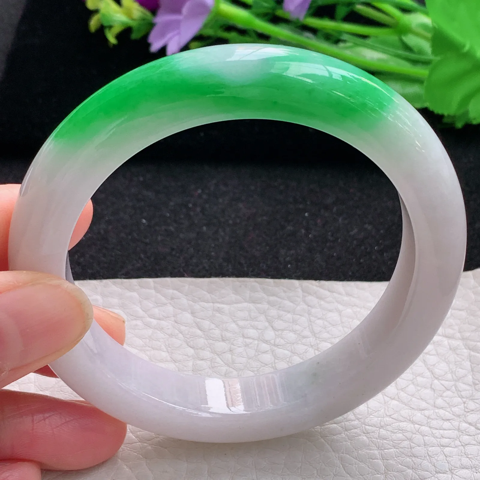 faa自然光59*12.7*9.7平安镯 缅甸翡翠a货玉手阳绿厚装宽边玉手环