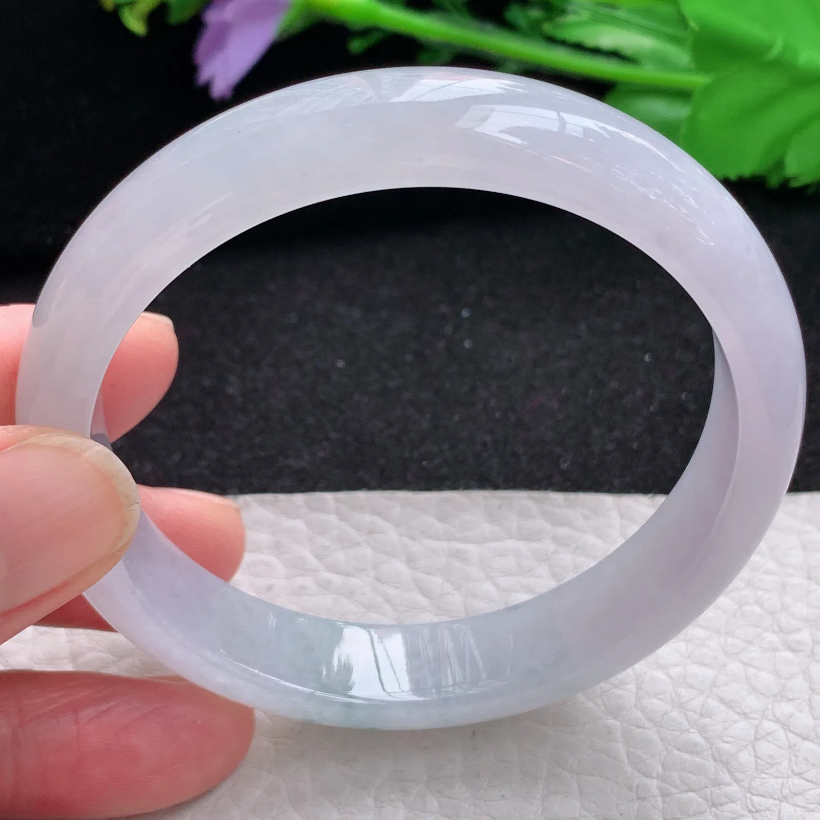 xd自然光57*12.3*7平安镯 缅甸翡翠a货玉手镯冰飘花宽边玉手环