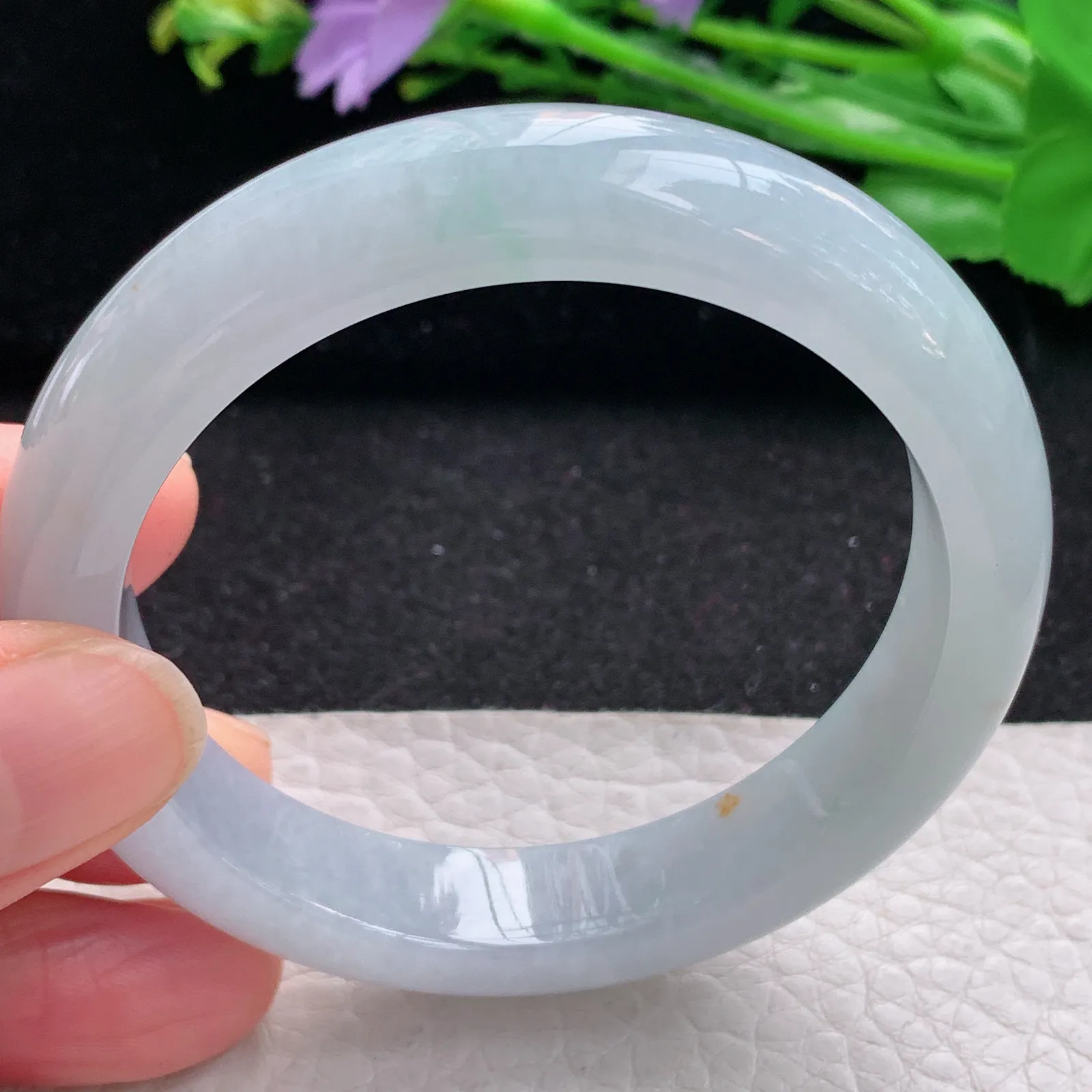 hf自然光54*12*8.2平安镯 缅甸翡翠a货玉手镯冰胶清爽宽边玉手环