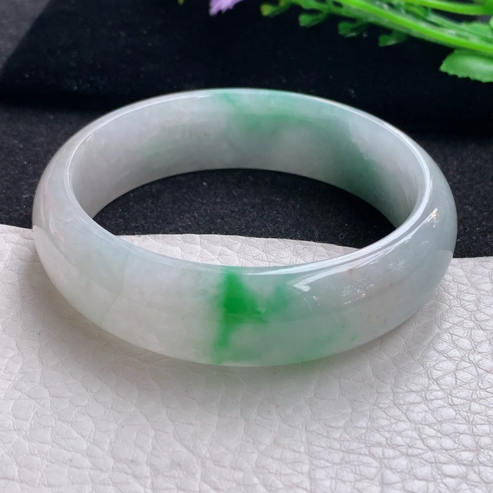 hy自然光59*17.3*8.6轮胎镯 缅甸翡翠a货玉手镯飘阳绿宽边玉手环