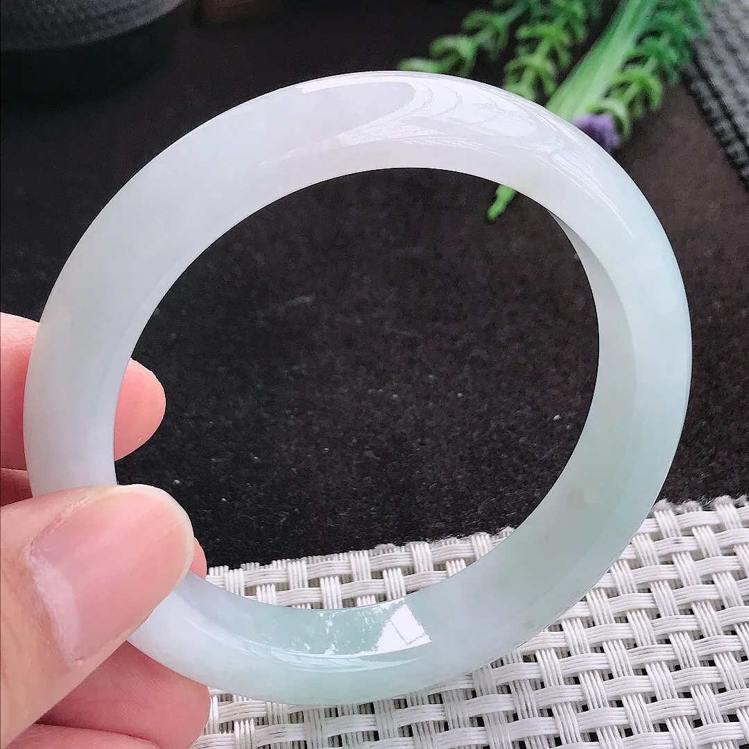 天然A货翡翠57.5/12.2/8.6老坑冰润起胶冰晴手镯宽边玉手镯