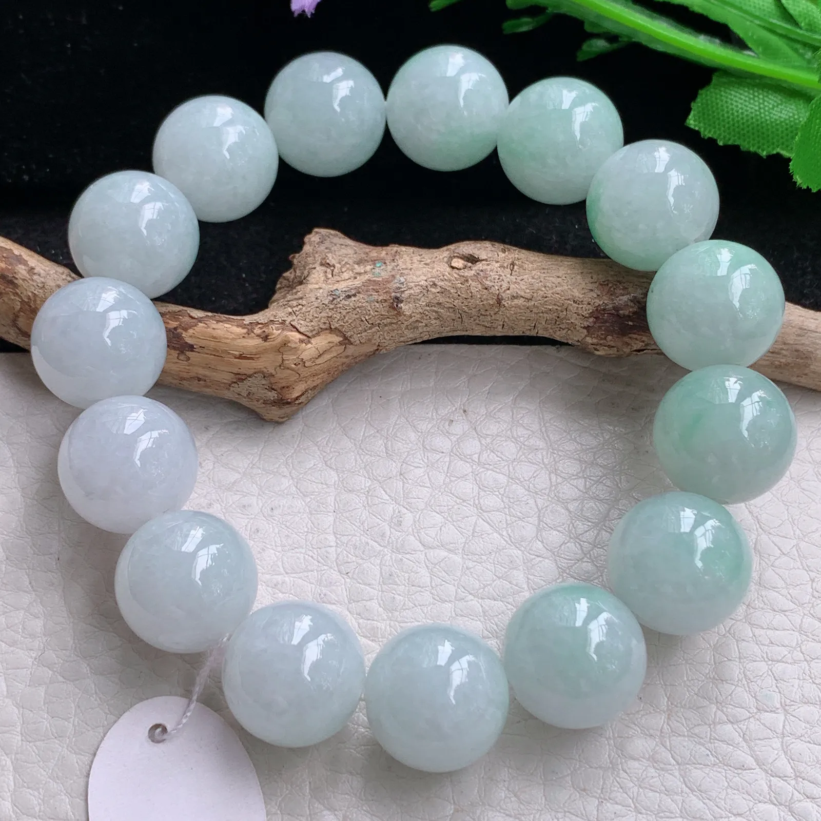 ss自然光15mm天然缅甸翡翠a货清新大颗粒水润圆珠玉手链  玉手串