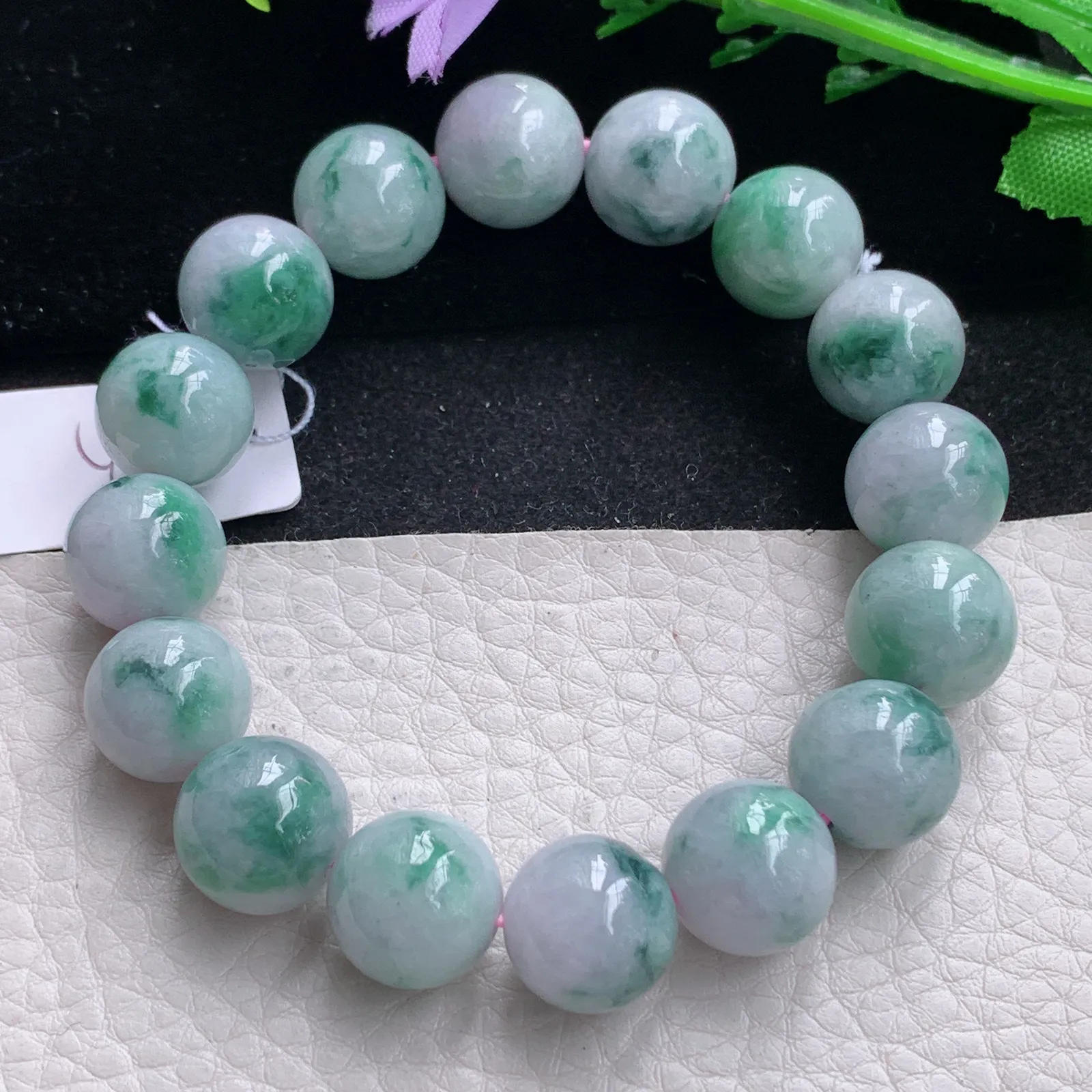 ss自然光13mm天然缅甸翡翠a货飘花水润圆珠玉手链  玉手串