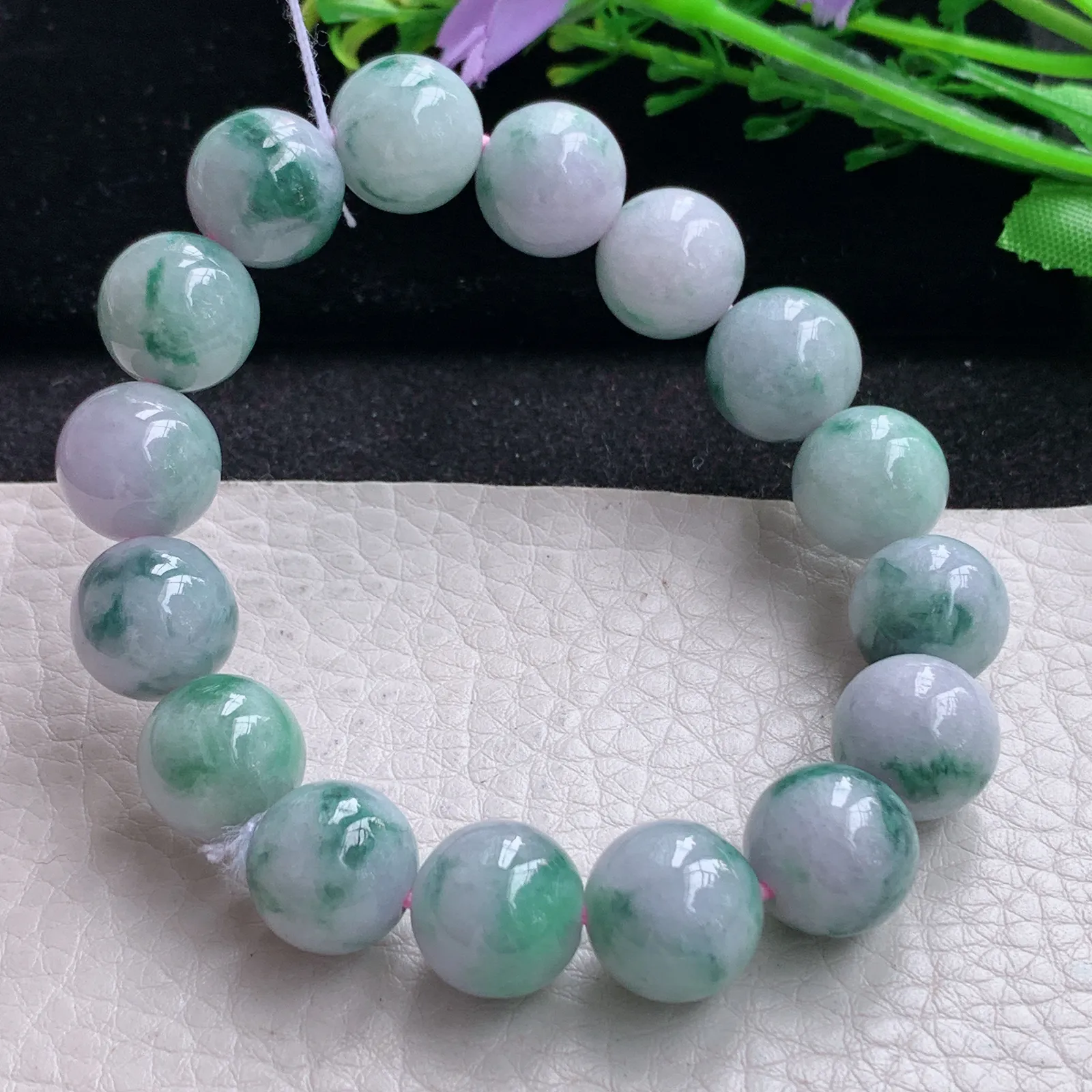 ss自然光13mm天然缅甸翡翠a货飘花水润圆珠玉手链  玉手串