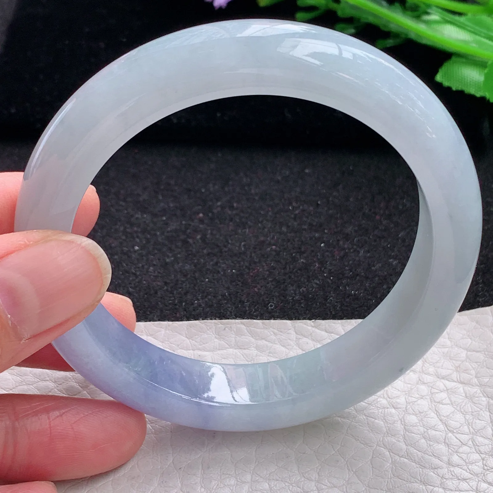 z自然光57.5*12.5*9平安镯 缅甸翡翠a货玉手镯冰紫厚装宽边玉手环