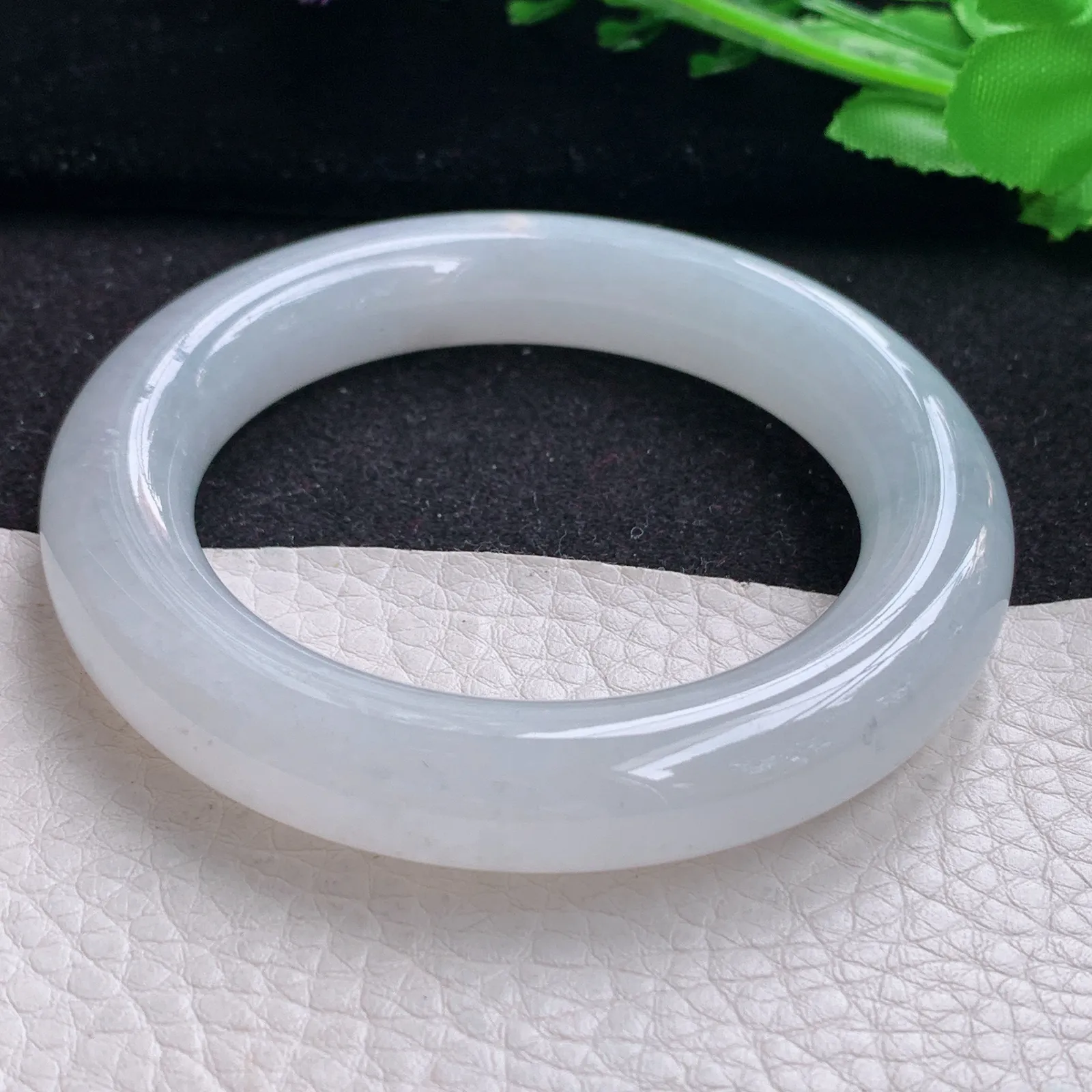 yh自然光54*12*11.6胖圆镯 缅甸翡翠a货玉手镯冰透圆条玉手环 美人镯