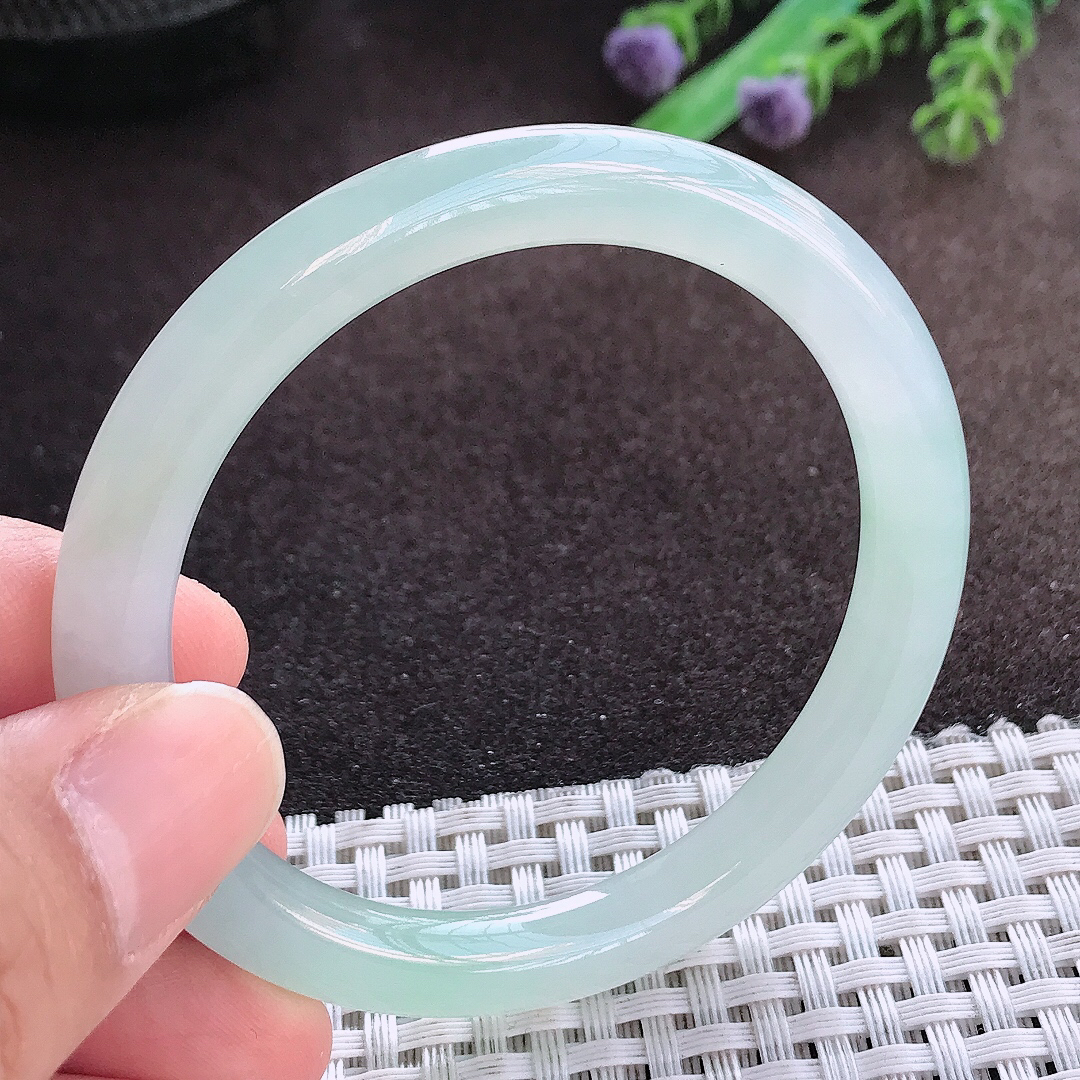 天然A货翡翠51.5/7/7.6老坑冰透果冻胶冰晴圆条手镯细条手镯玉手环