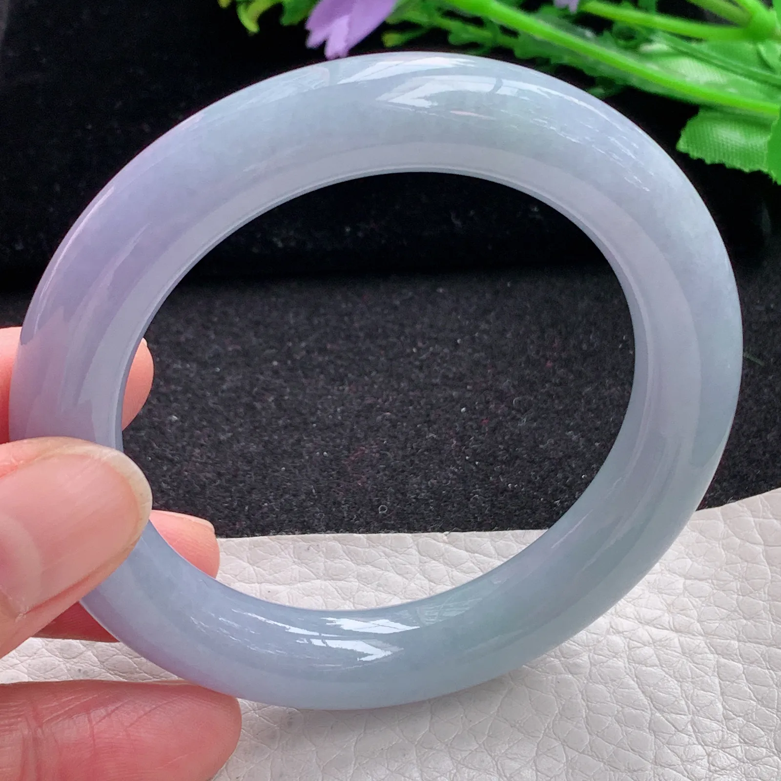 z自然光56*11.2*11胖圆镯 缅甸翡翠a货玉手镯紫罗兰水润圆条美人镯