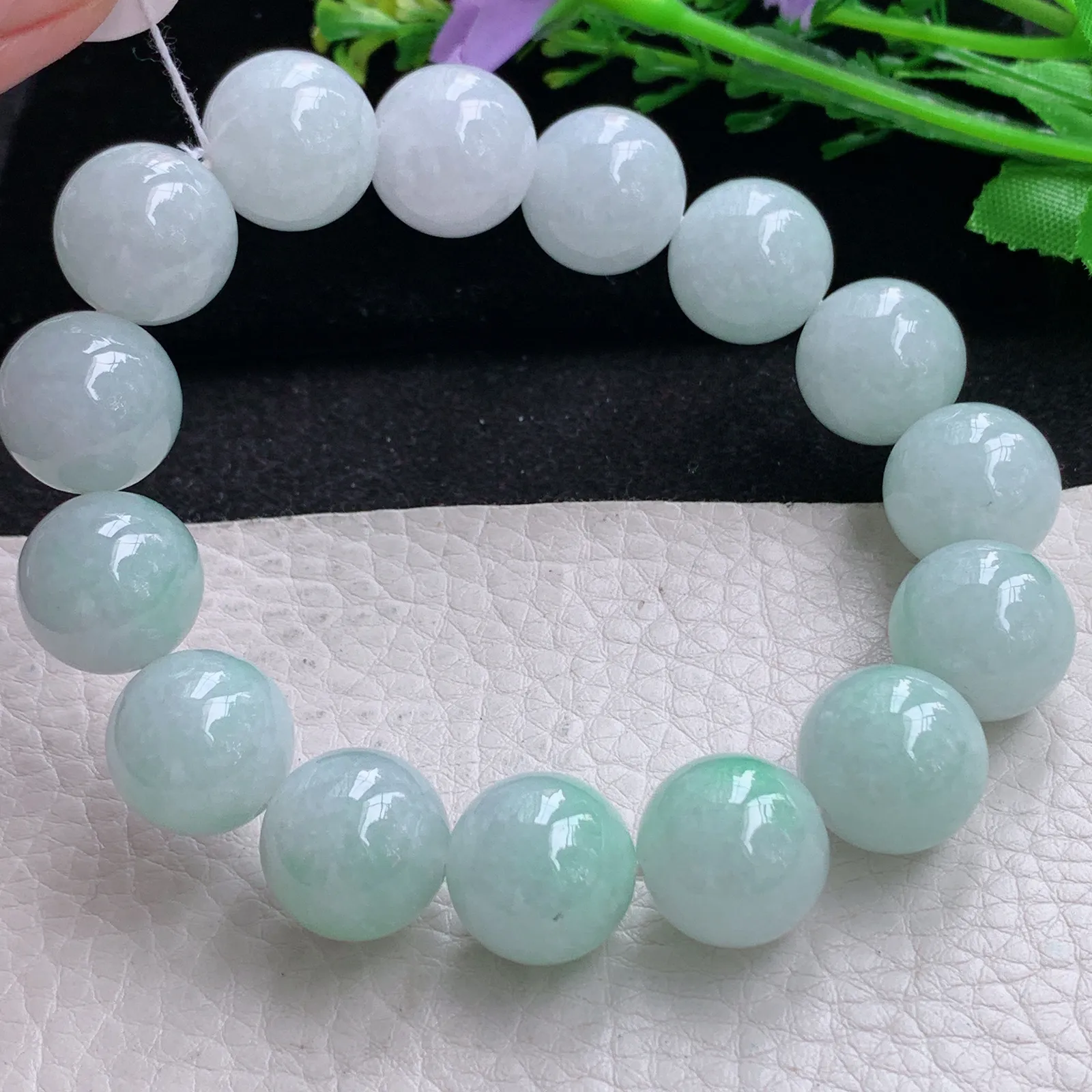 ss自然光15mm天然缅甸翡翠a货清新大颗粒水润圆珠玉手链  玉手串