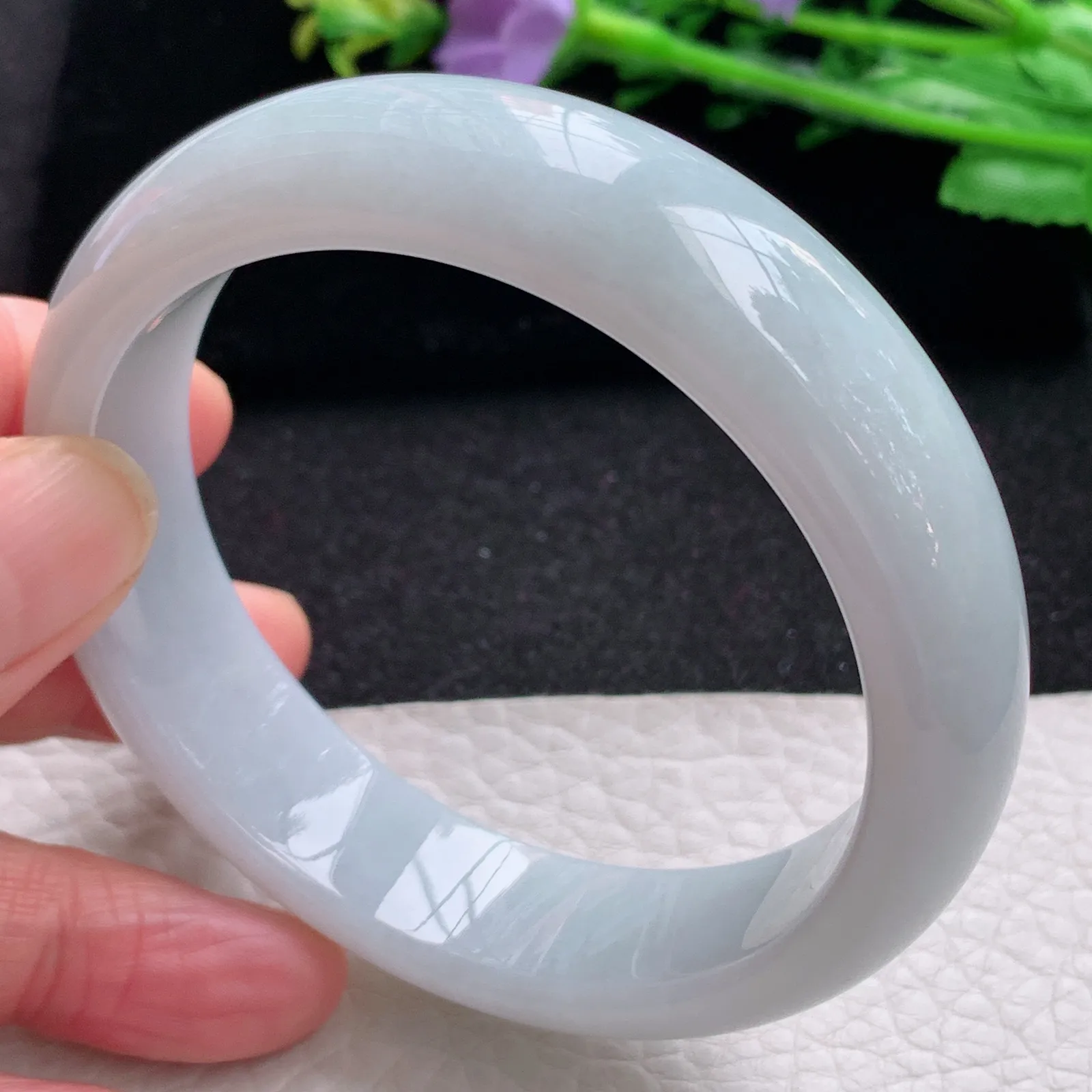 hy大圈口59.5*16*8.2轮胎镯 缅甸翡翠a货玉手镯白月光宽边玉手环