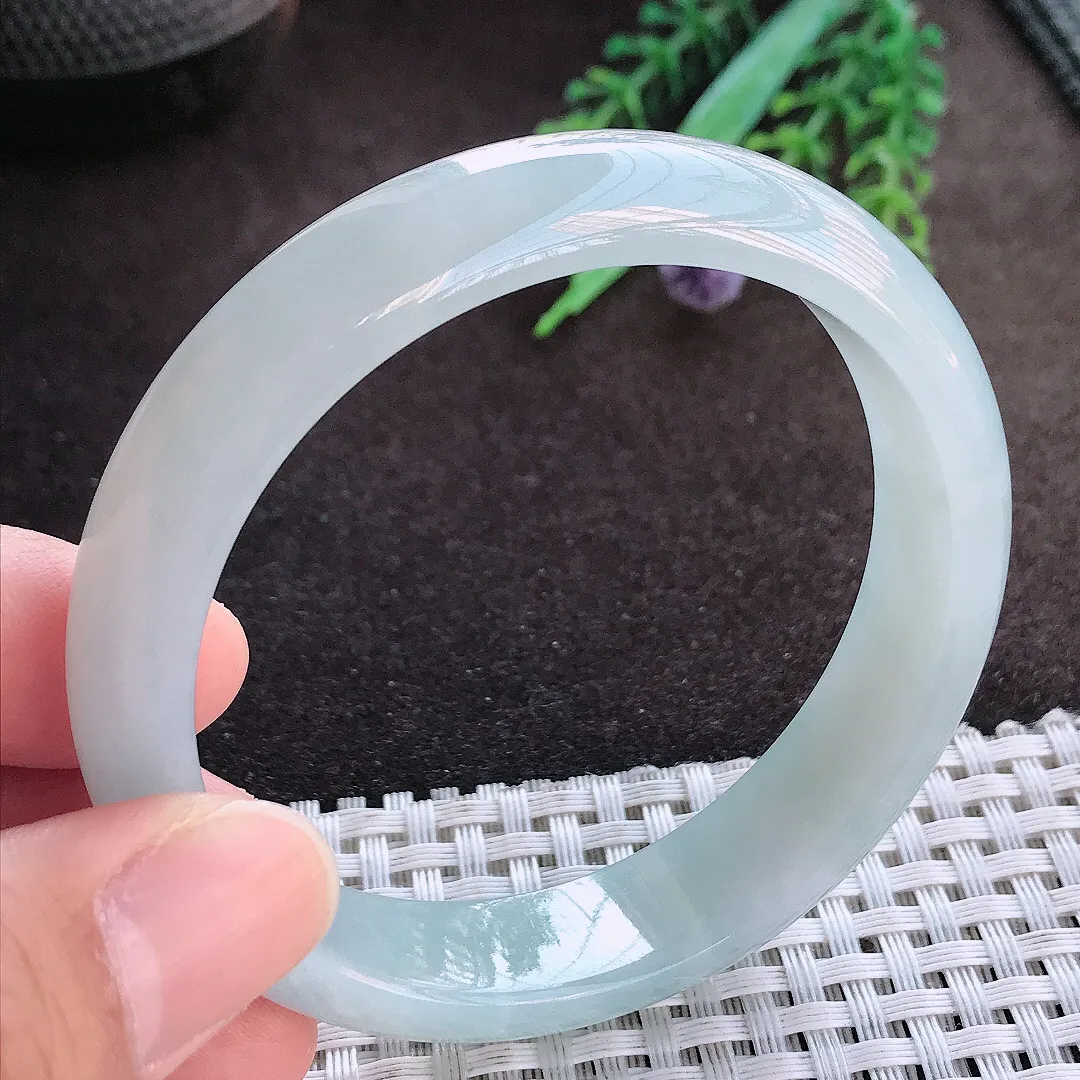 天然A货翡翠56.3/13/7老坑冰润起胶手镯宽边玉手镯