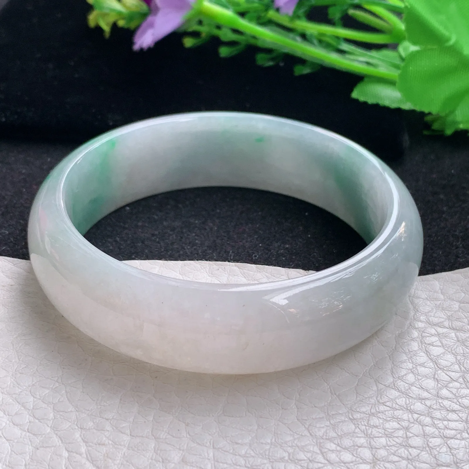 hy自然光59*17.3*8.6轮胎镯 缅甸翡翠a货玉手镯飘阳绿宽边玉手环