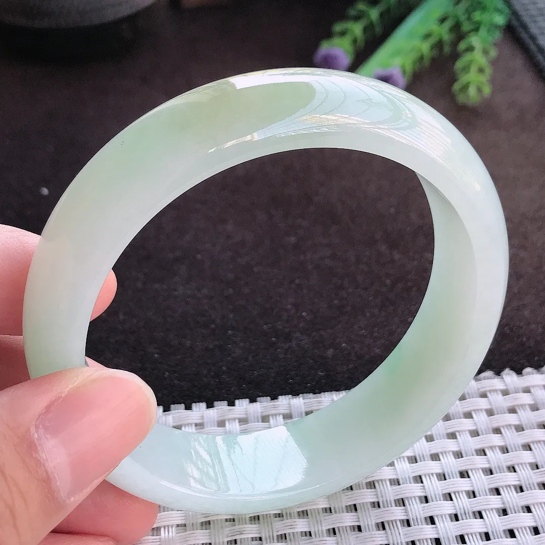 天然A货翡翠59.5/16.2/8老坑秀气冰胶冰晴绿轮胎手镯宽边玉手镯