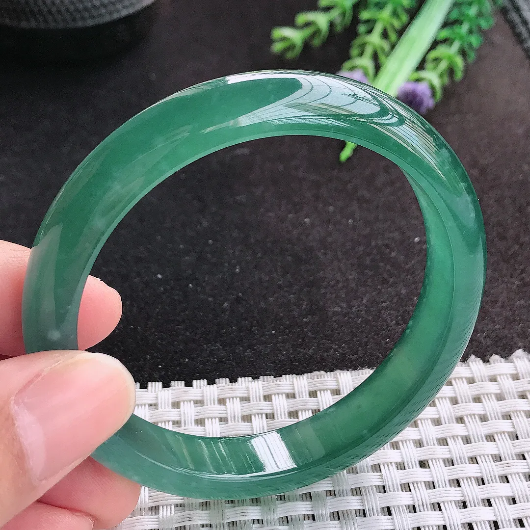 天然A货翡翠56/11.2/7.3老坑冰胶果冻蓝韵手镯宽边玉手镯