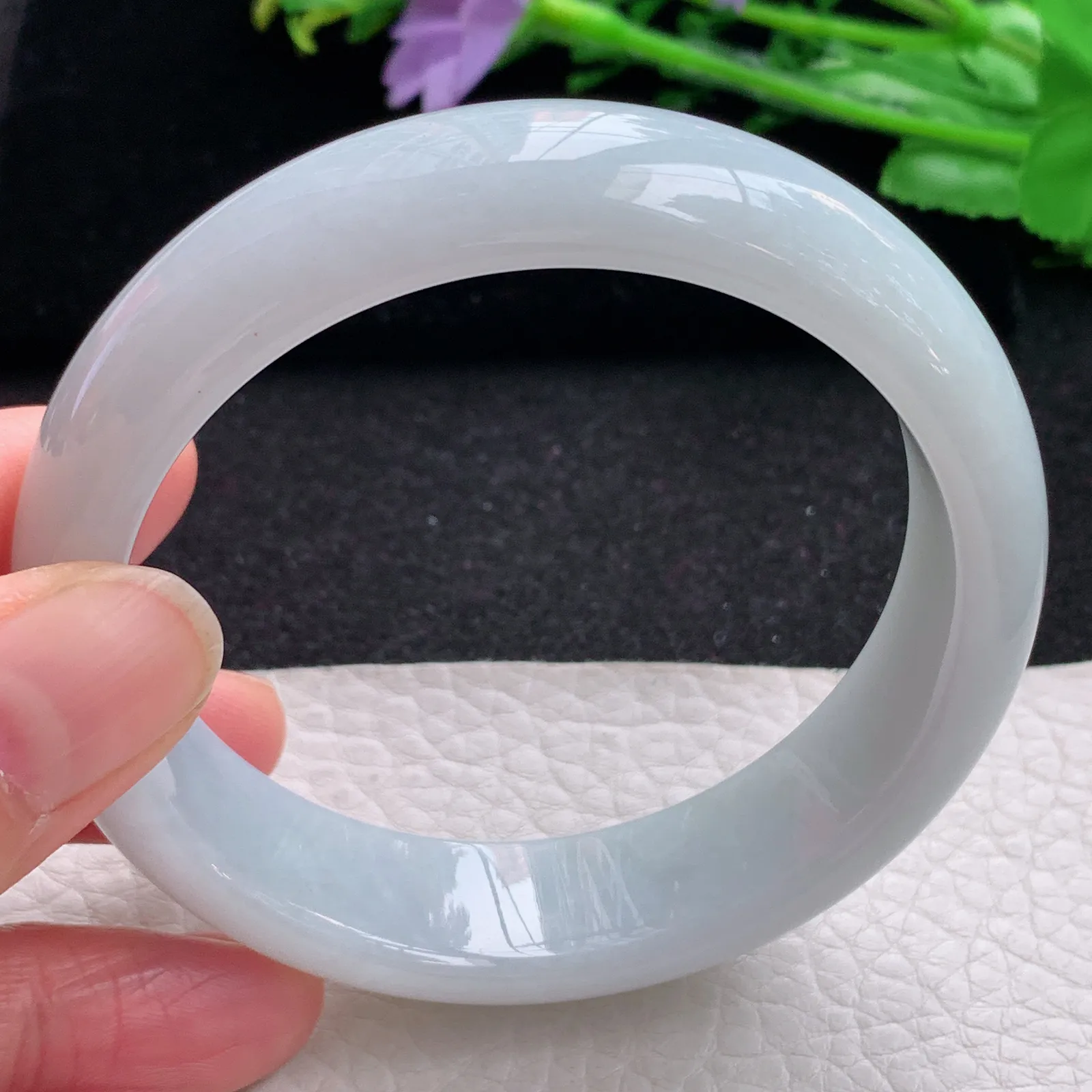 hy大圈口59.5*16*8.2轮胎镯 缅甸翡翠a货玉手镯白月光宽边玉手环