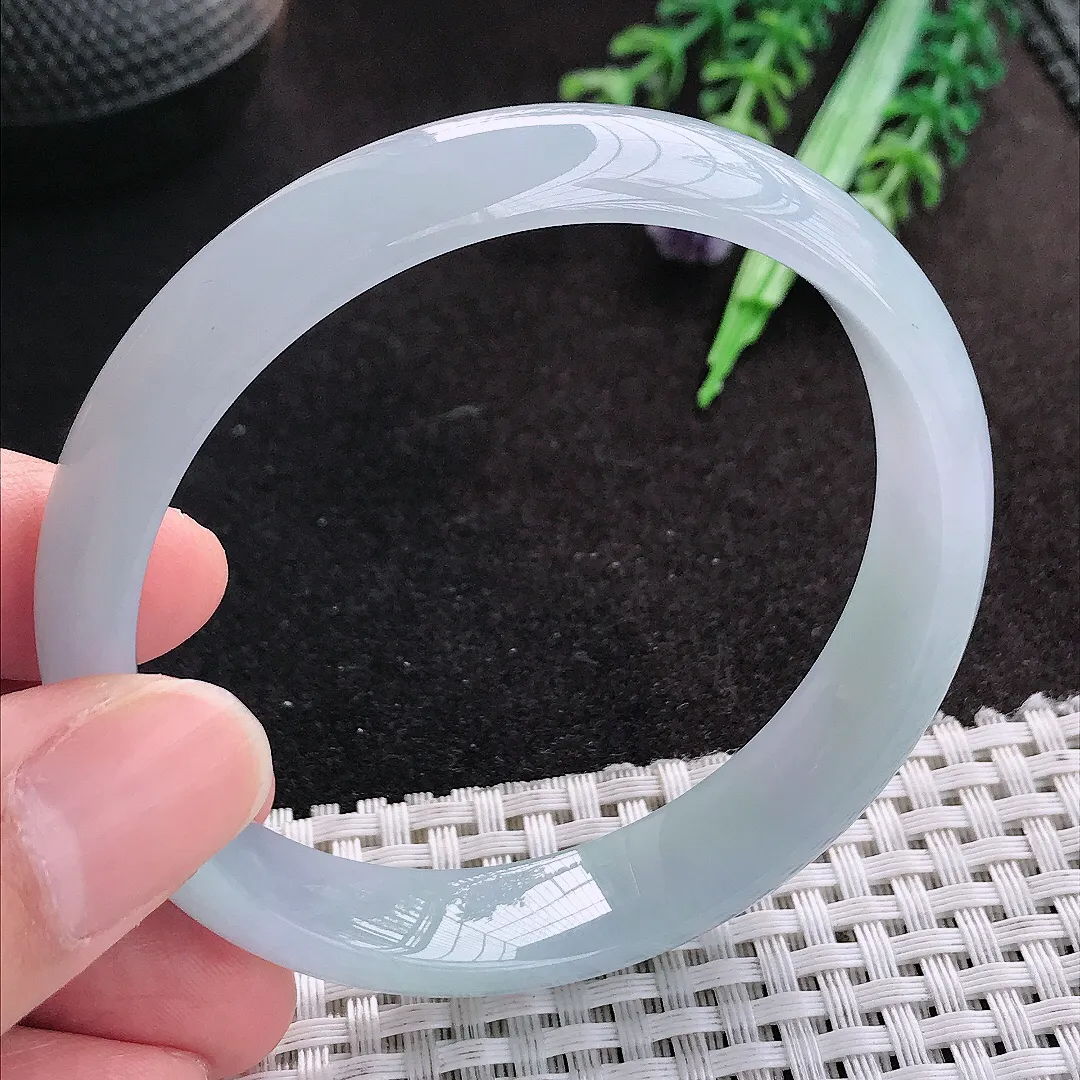 天然A货翡翠58.5/12.9/6.4老坑冰胶果冻紫色底手镯宽边玉手镯