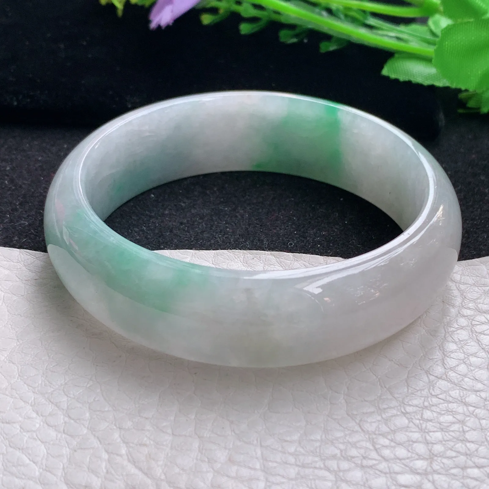 hy自然光59*17.3*8.6轮胎镯 缅甸翡翠a货玉手镯飘阳绿宽边玉手环