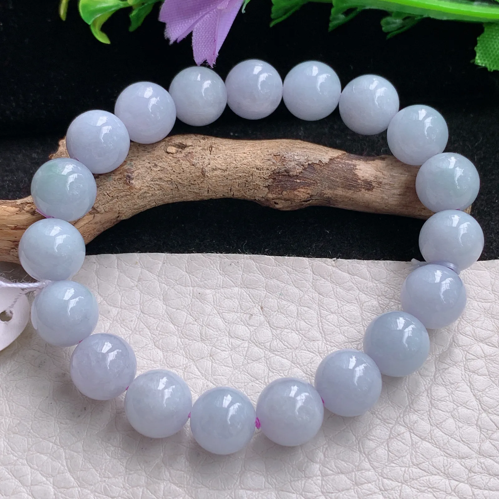 ss自然光9.8mm天然缅甸翡翠a货紫罗兰水润圆珠玉手链  玉手串