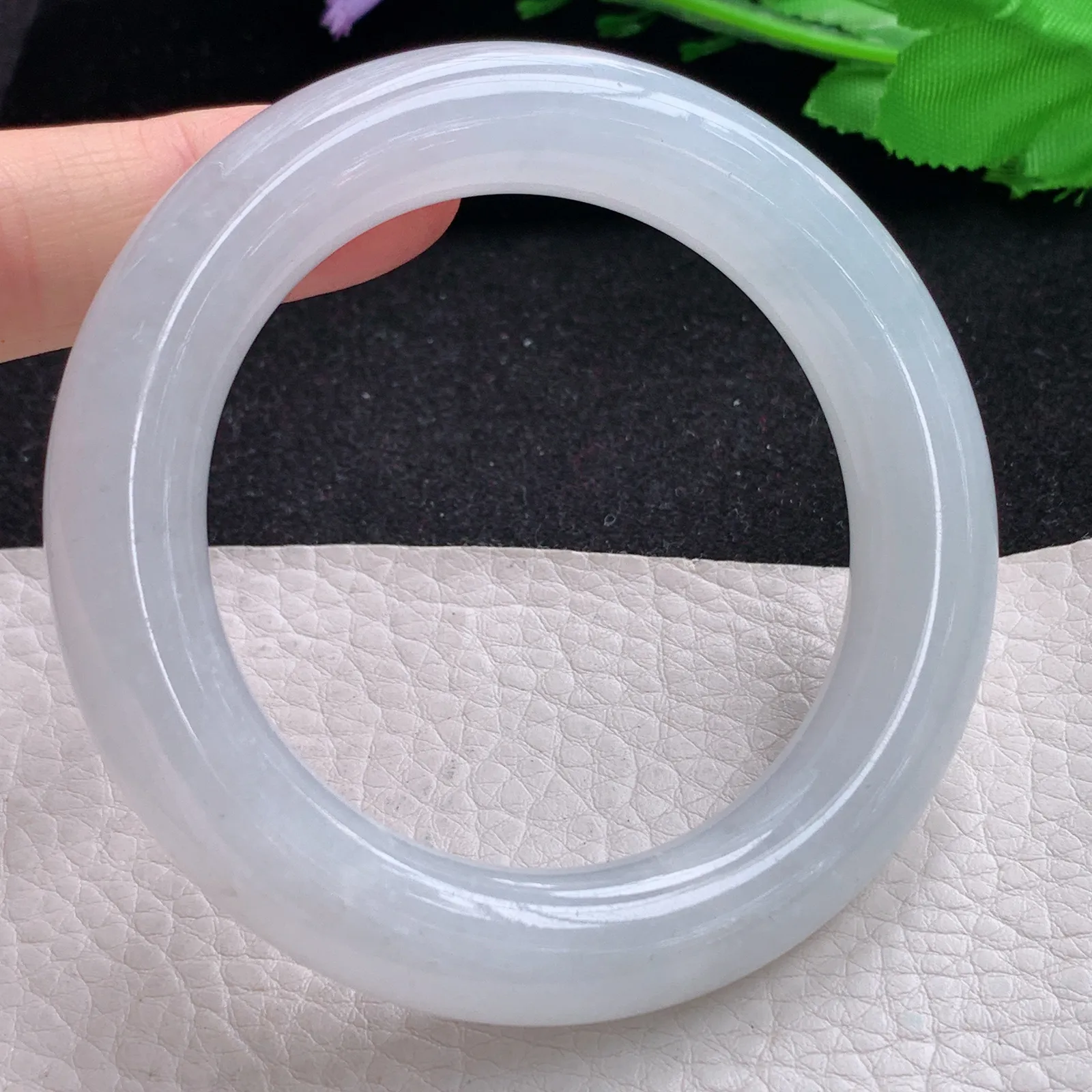 yh自然光54*12*11.6胖圆镯 缅甸翡翠a货玉手镯冰透圆条玉手环 美人镯