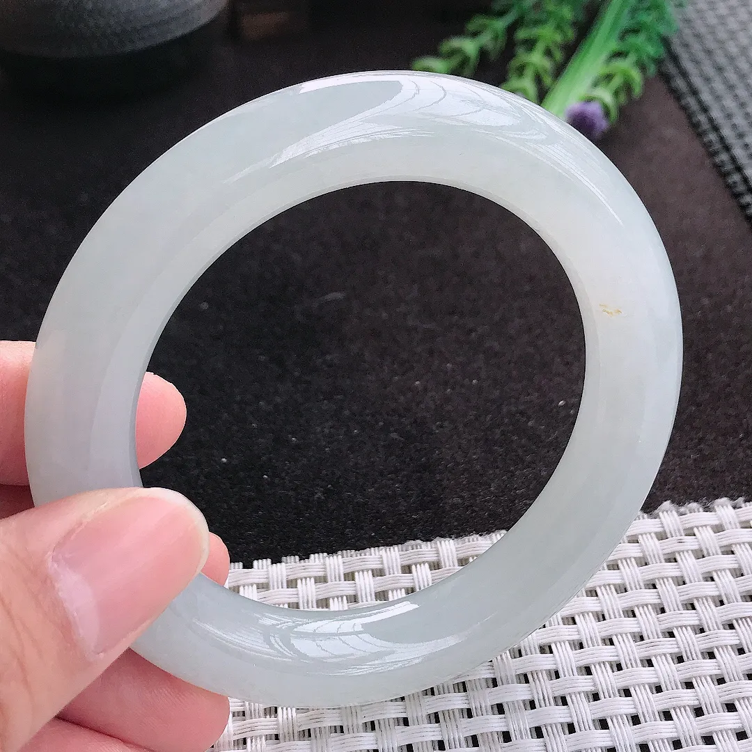 天然A货翡翠56.5/11.8老坑冰胶果冻冰晴胖圆条手镯玉手镯