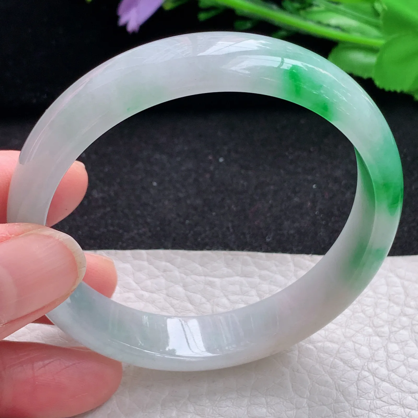 yh自然光58*13.8*6.3平安镯 缅甸翡翠a货玉手镯飘阳绿宽边玉手环