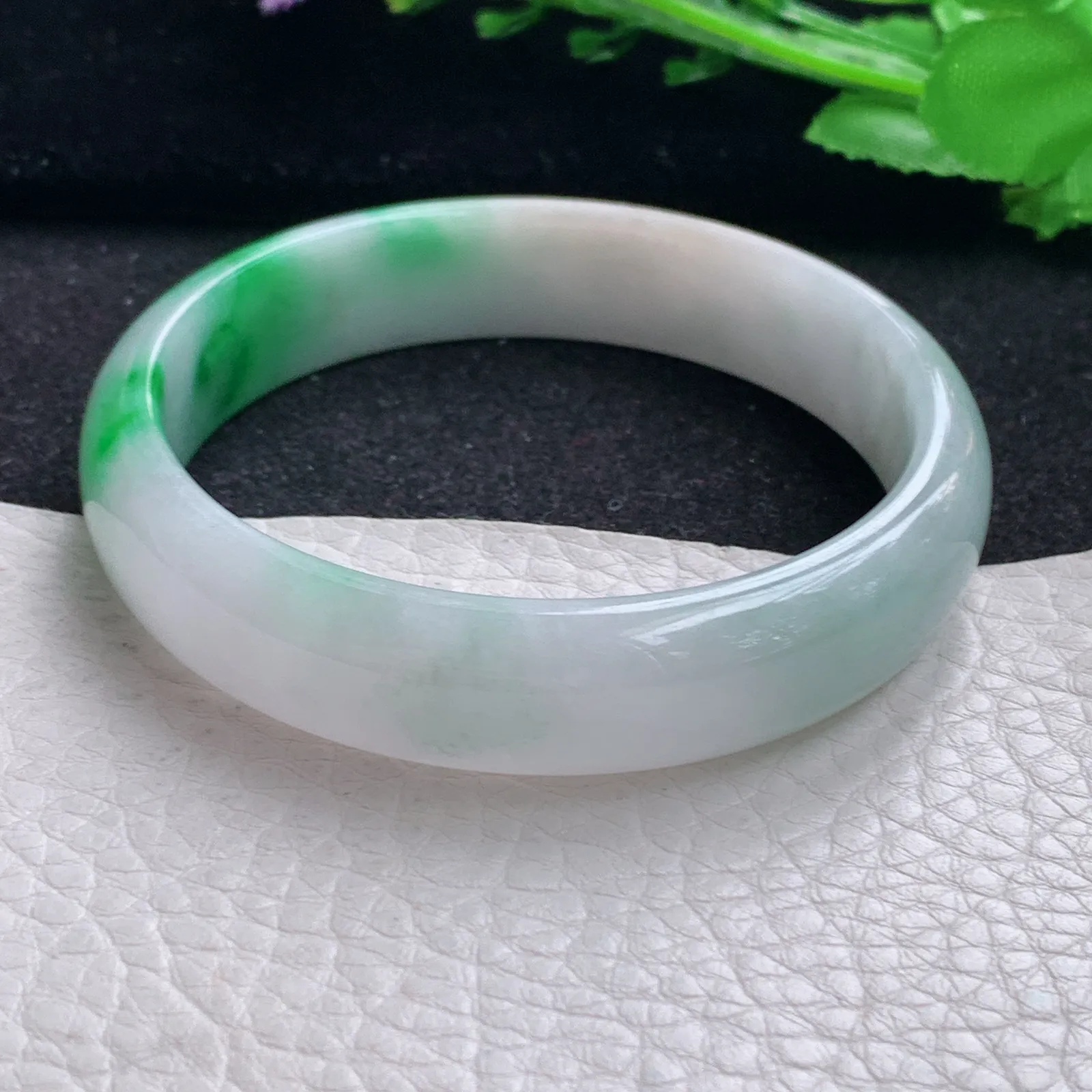 yh自然光58*13.8*6.3平安镯 缅甸翡翠a货玉手镯飘阳绿宽边玉手环