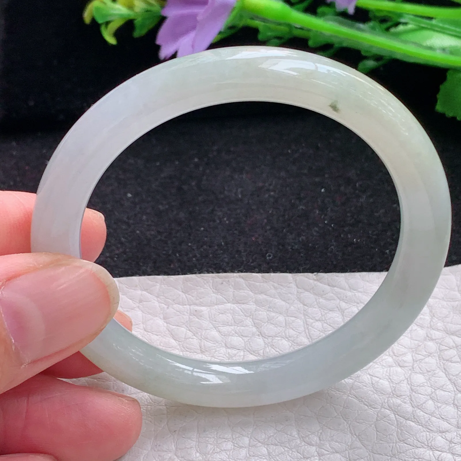 n小圈口50*7.7*7.3叮当镯 缅甸翡翠a货玉手镯冰润双彩圆条美人镯