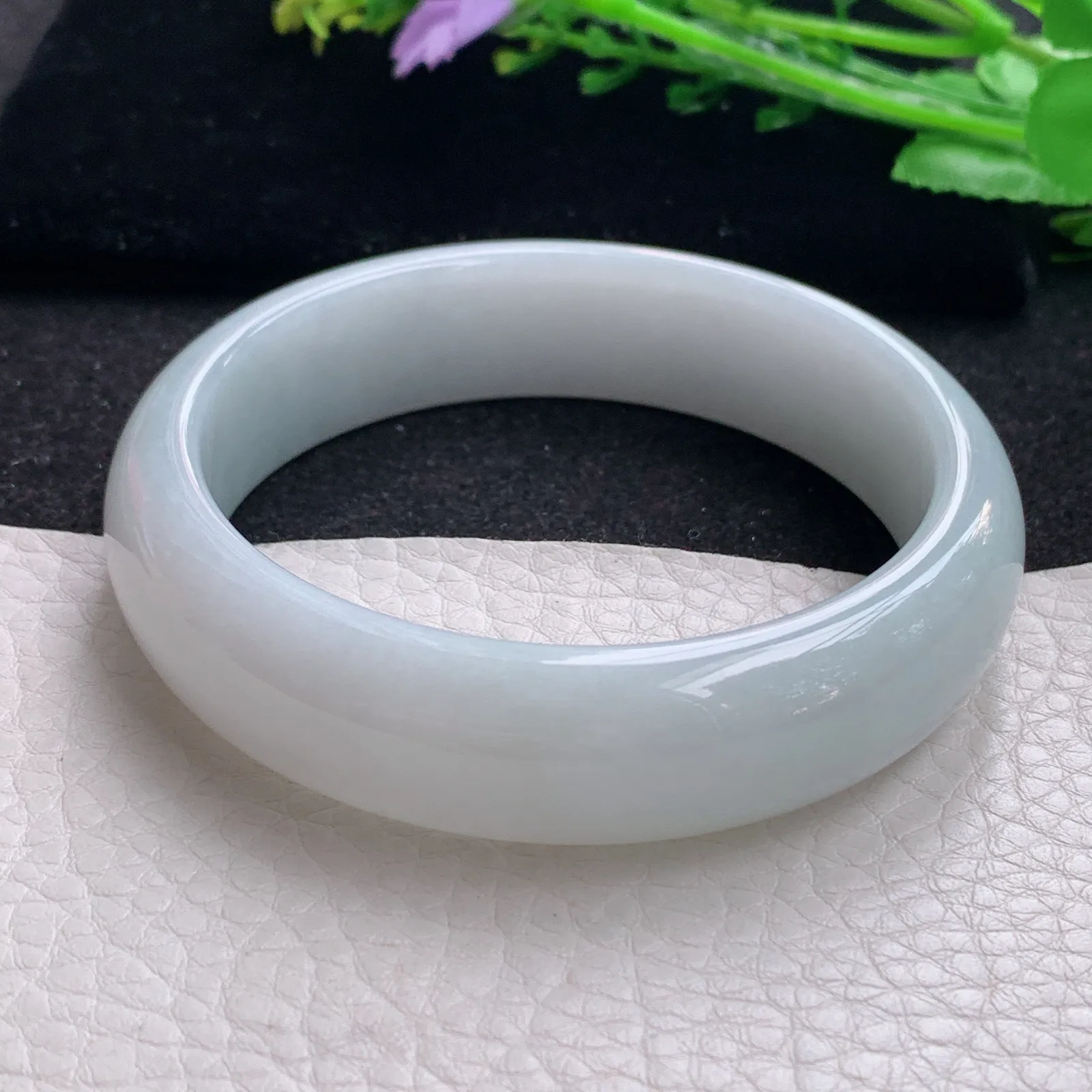 hy大圈口59.5*16*8.2轮胎镯 缅甸翡翠a货玉手镯白月光宽边玉手环