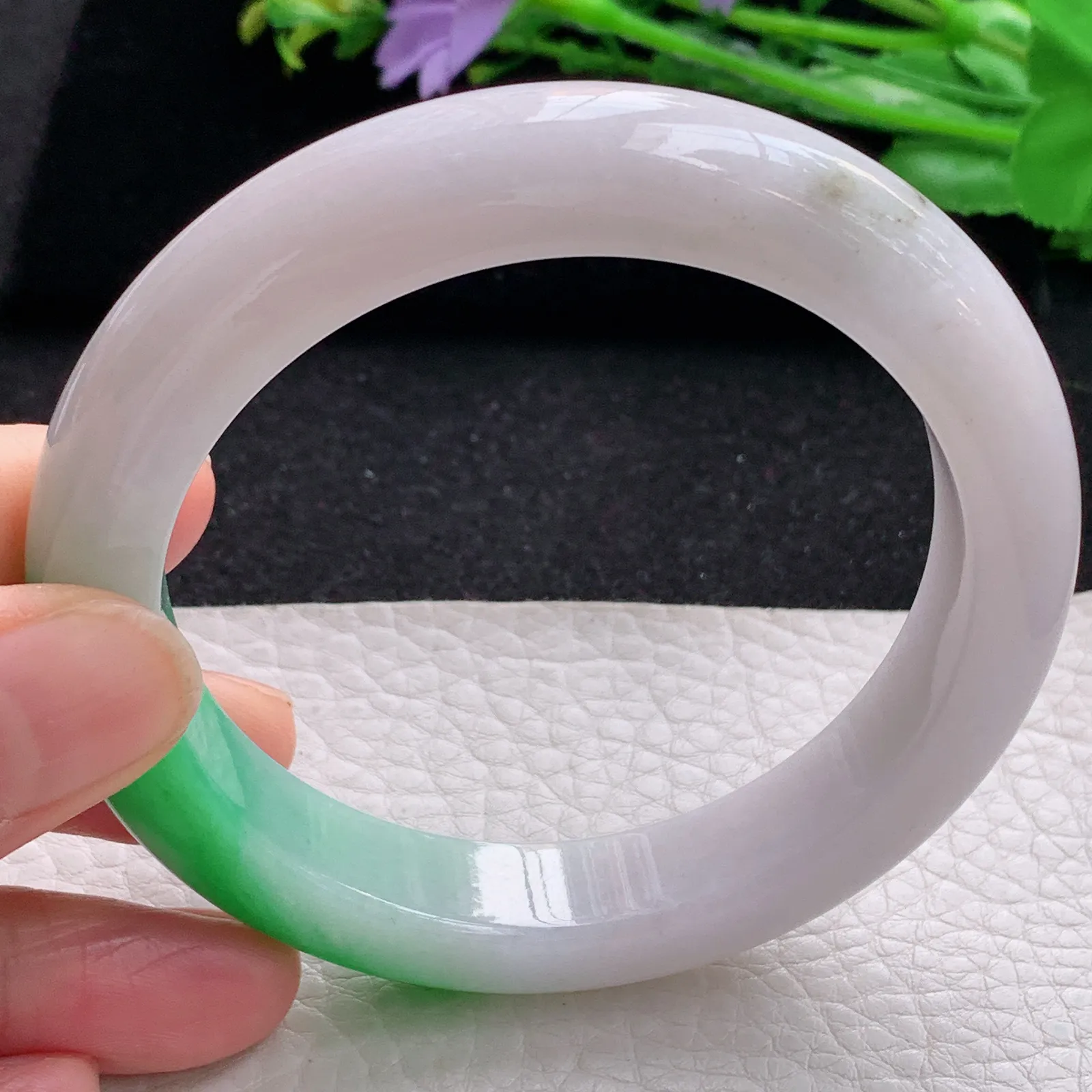 faa自然光59*12.7*9.7平安镯 缅甸翡翠a货玉手阳绿厚装宽边玉手环