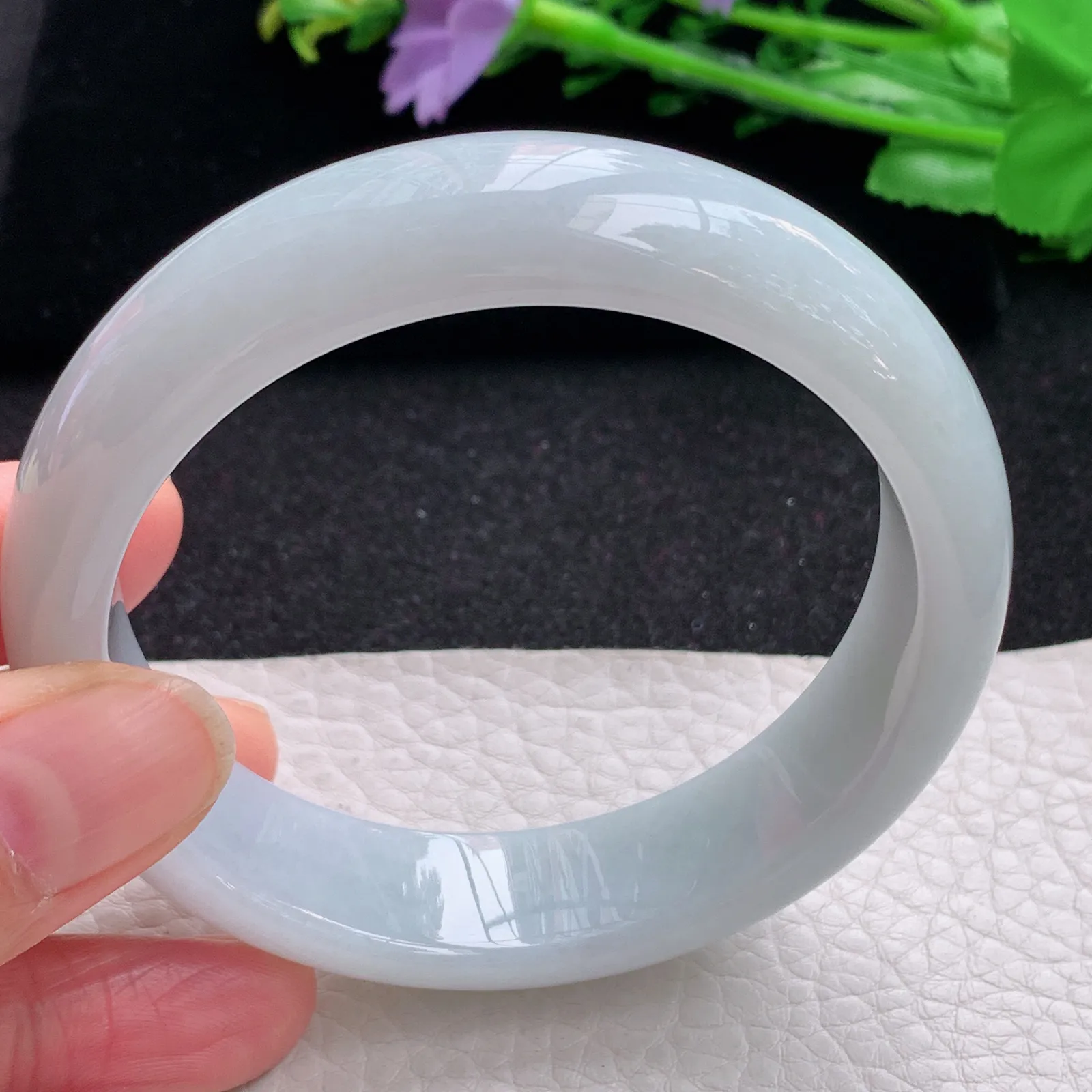 hy大圈口59.5*16*8.2轮胎镯 缅甸翡翠a货玉手镯白月光宽边玉手环