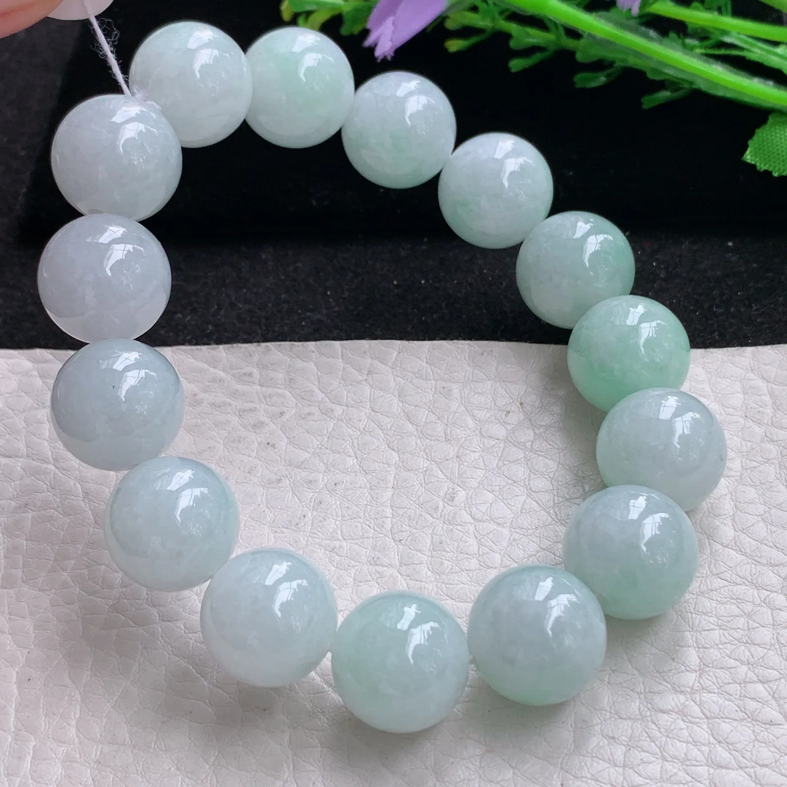 ss自然光15mm天然缅甸翡翠a货清新大颗粒水润圆珠玉手链  玉手串