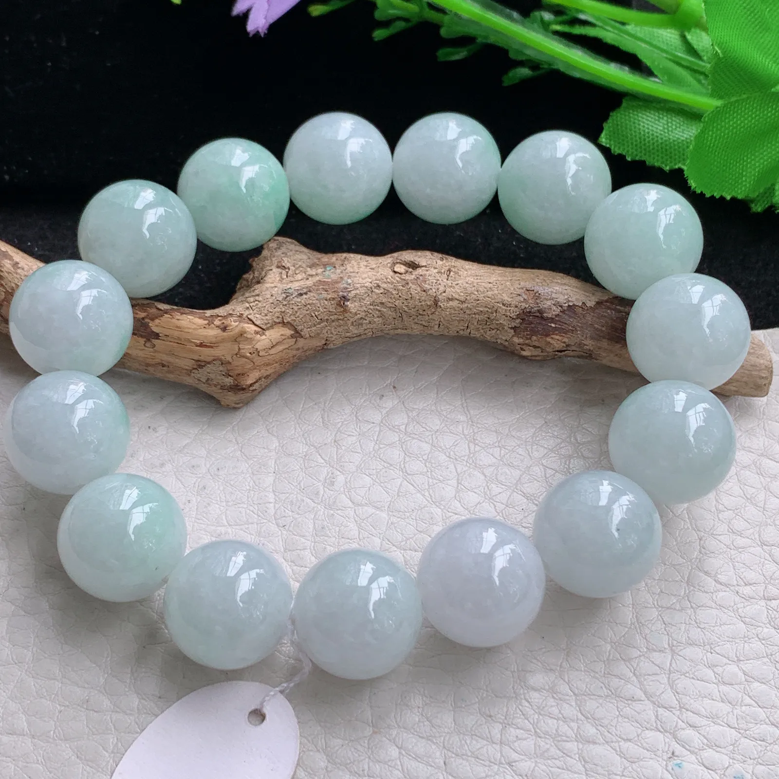 ss自然光15mm天然缅甸翡翠a货清新大颗粒水润圆珠玉手链  玉手串