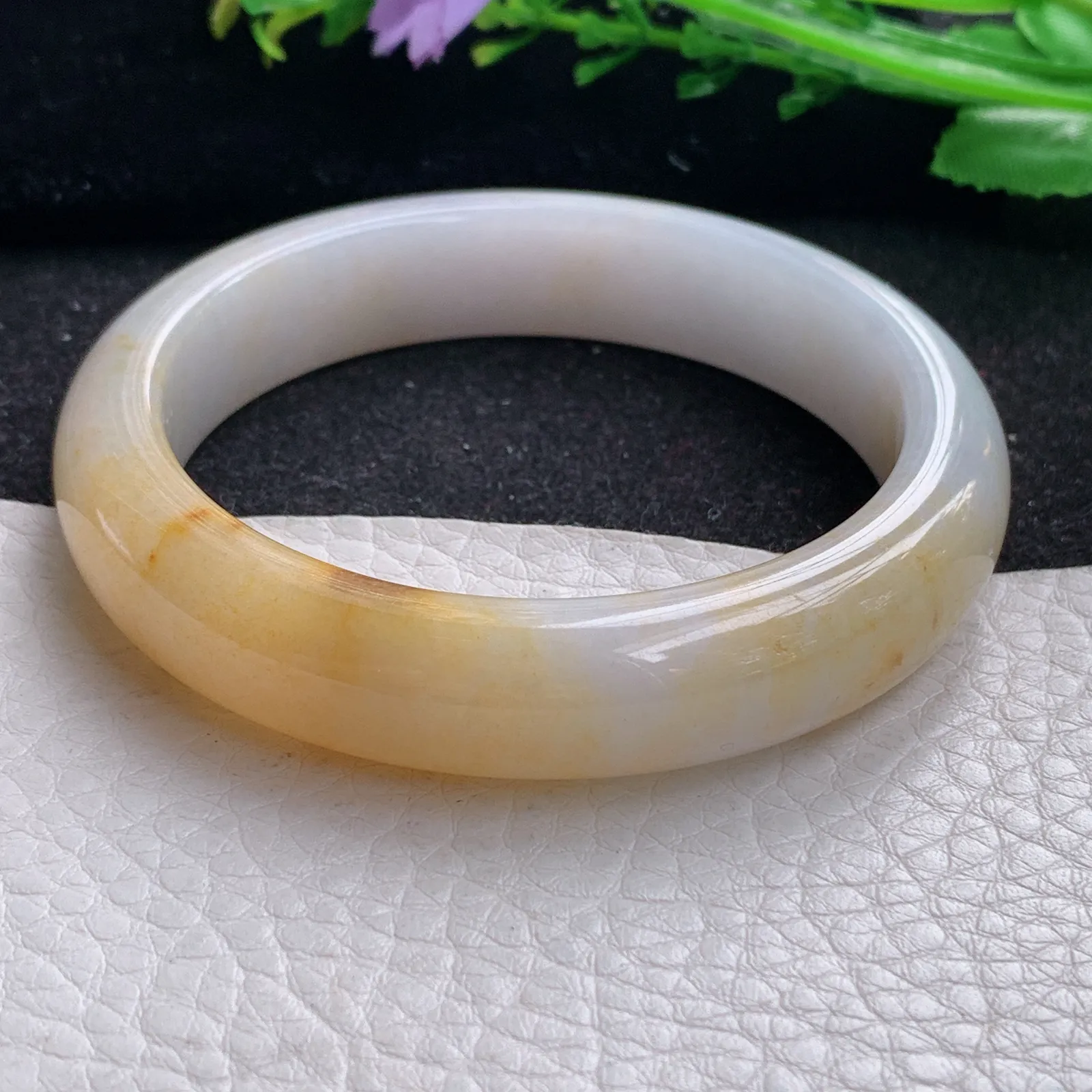 mq自然光57.5*13*8.6招财镯 缅甸翡翠a货玉手镯黄翡水润宽边玉手环