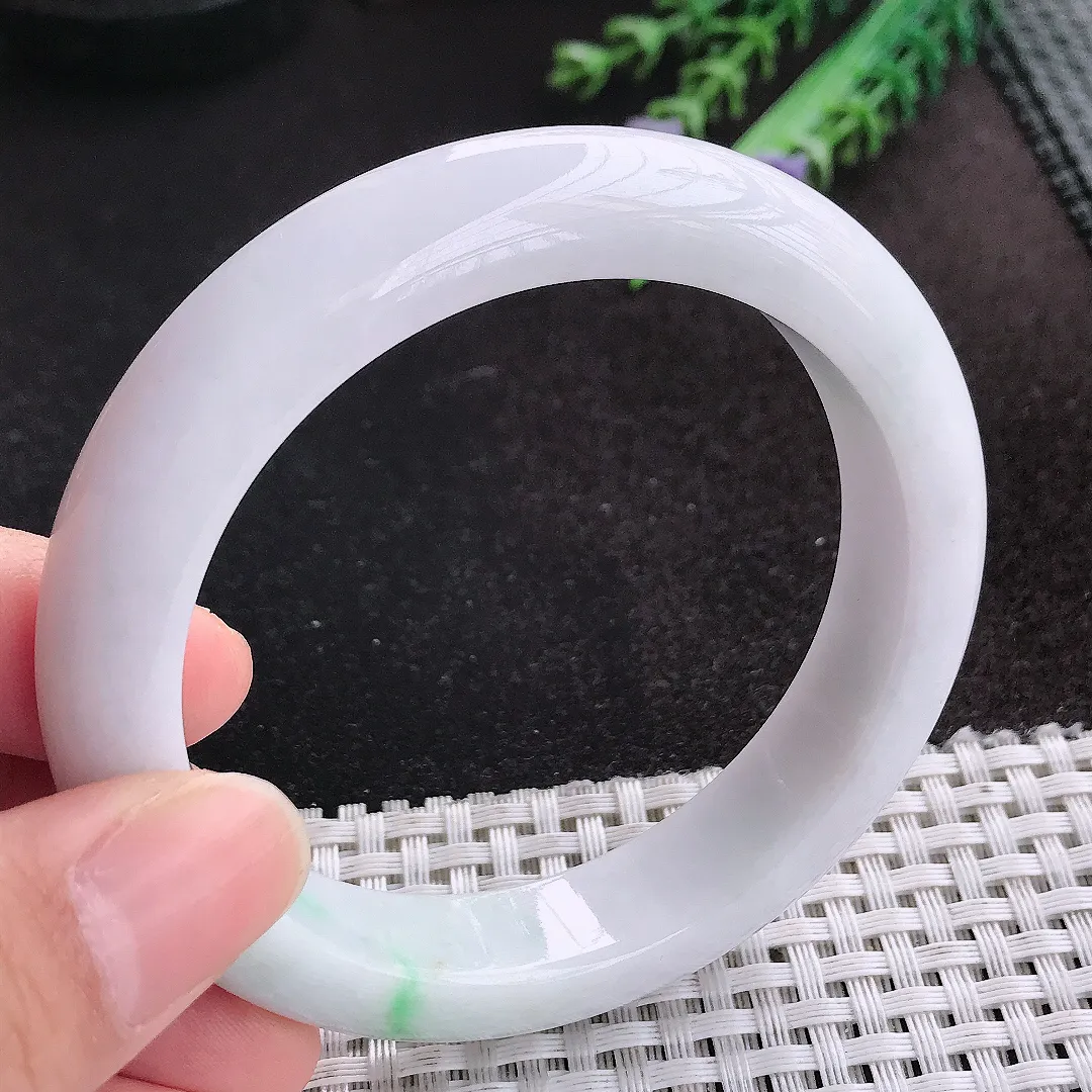 天然A货翡翠57.8/12.7/9.3老坑精美温润飘阳绿手镯宽边玉手镯