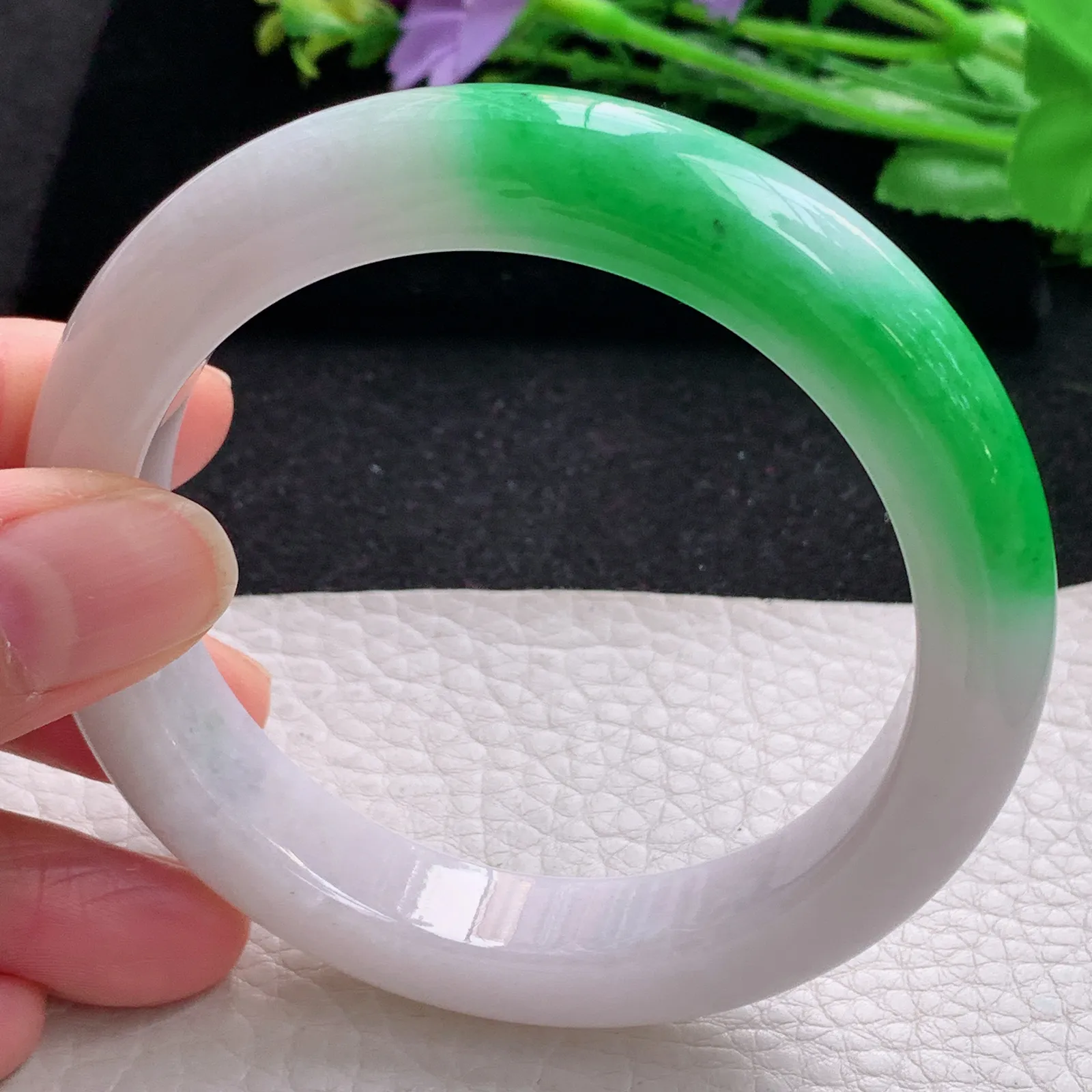 faa自然光59*12.7*9.7平安镯 缅甸翡翠a货玉手阳绿厚装宽边玉手环