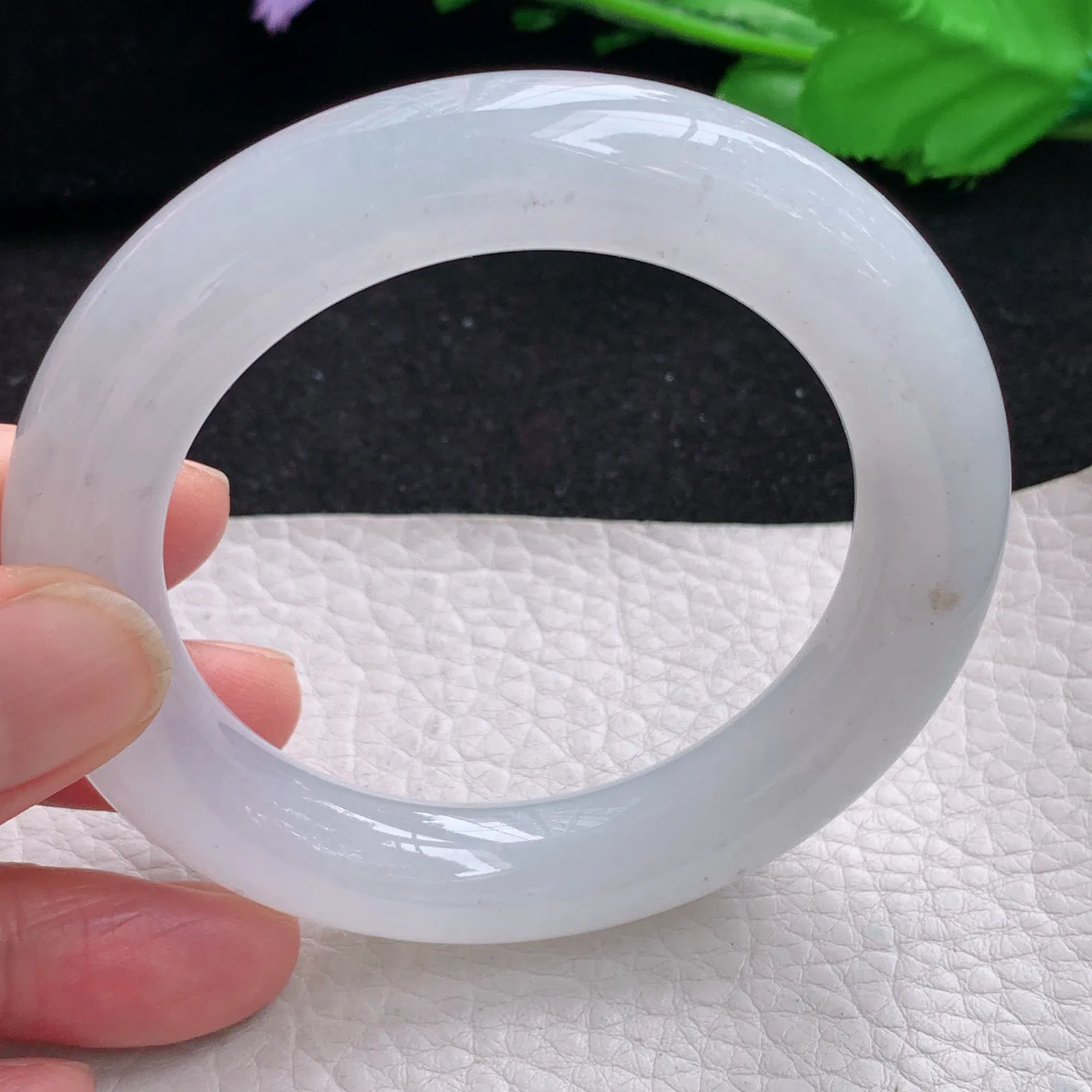 yh自然光54*12*11.6胖圆镯 缅甸翡翠a货玉手镯冰透圆条玉手环 美人镯