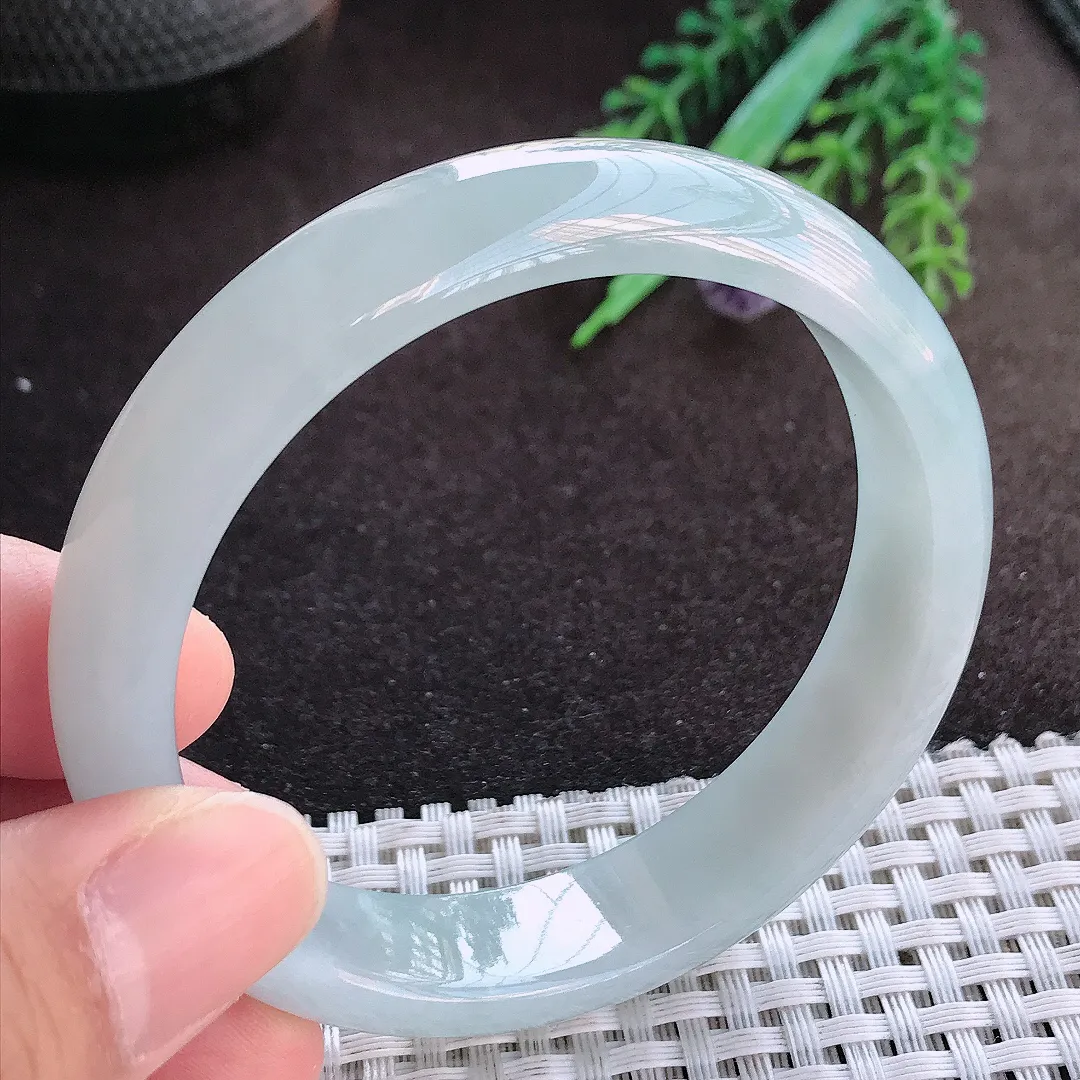 天然A货翡翠56.3/13/7老坑冰润起胶手镯宽边玉手镯