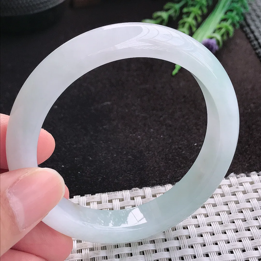 天然A货翡翠57.5/12.2/8.6老坑冰润起胶冰晴手镯宽边玉手镯