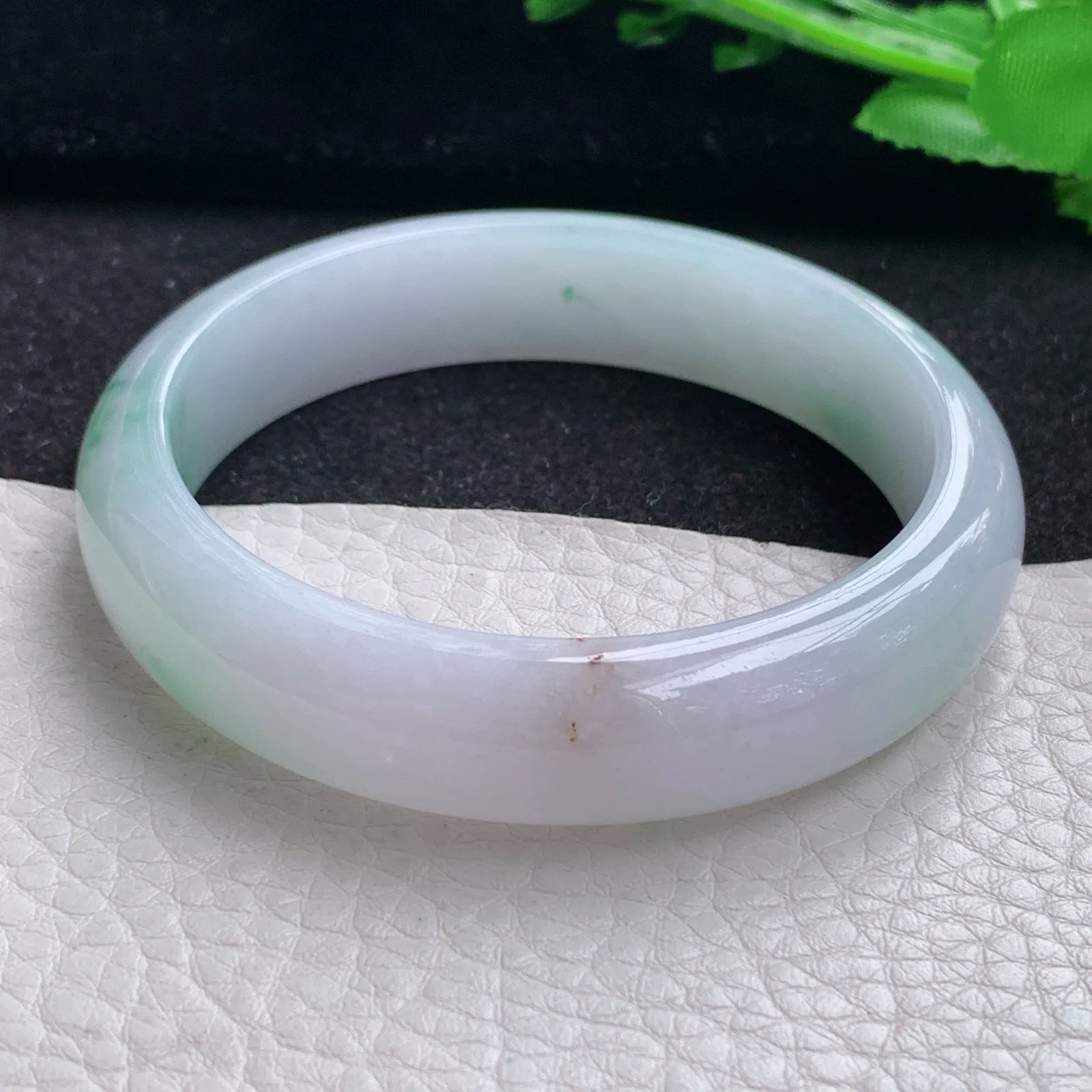 yh自然光56.5*13.3*7.2平安镯 缅甸翡翠a货玉手镯冰飘花宽边玉手环