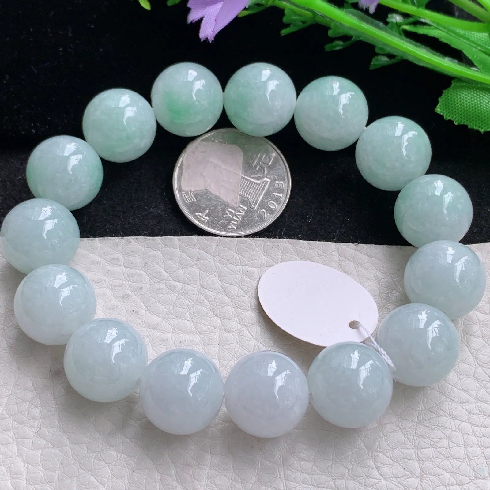 ss自然光15mm天然缅甸翡翠a货清新大颗粒水润圆珠玉手链  玉手串