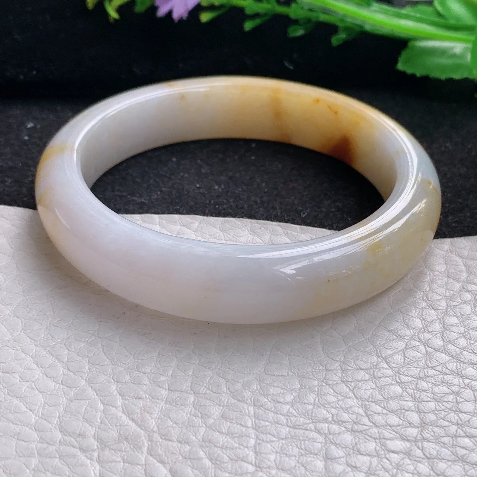 mq自然光57.5*13*8.6招财镯 缅甸翡翠a货玉手镯黄翡水润宽边玉手环