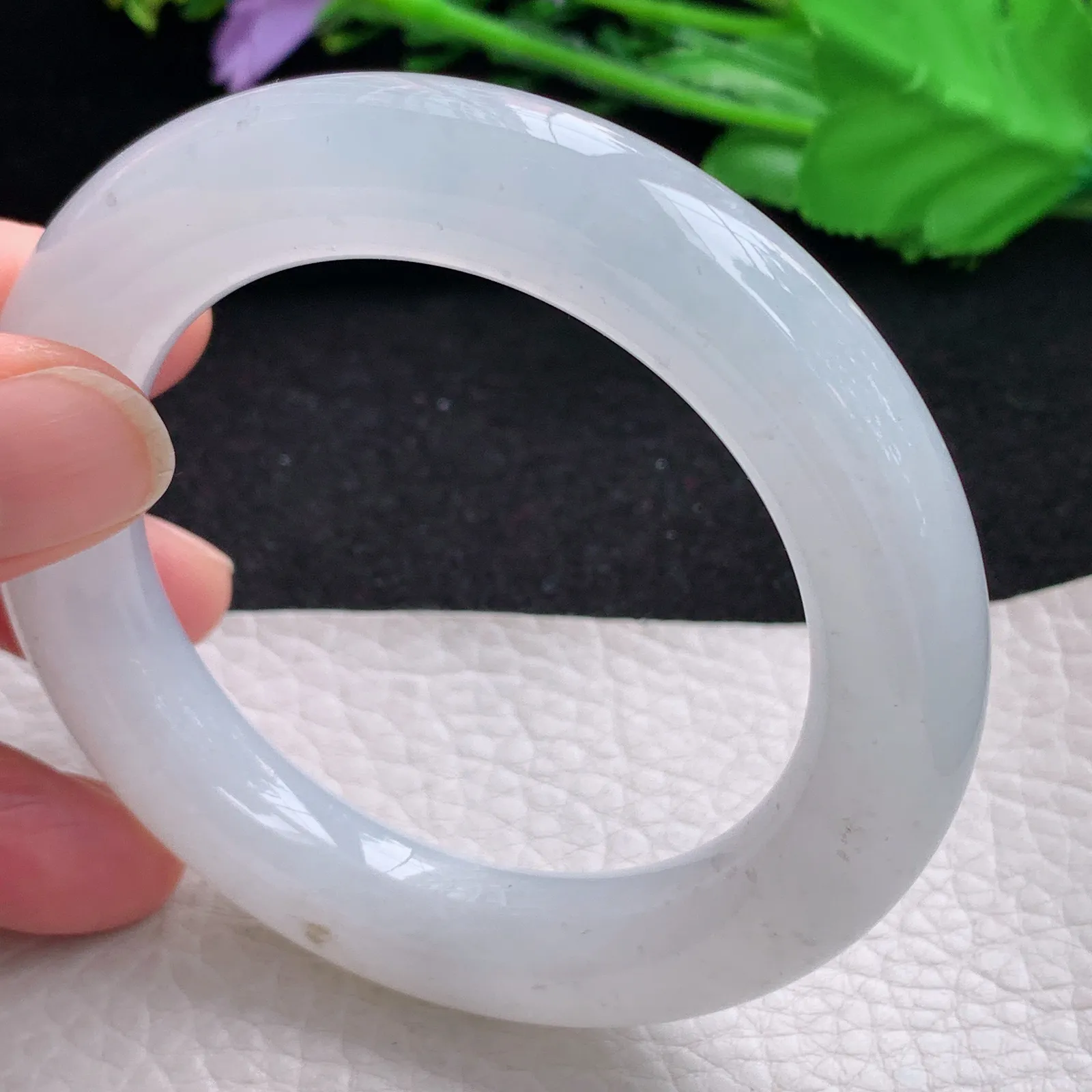 yh自然光54*12*11.6胖圆镯 缅甸翡翠a货玉手镯冰透圆条玉手环 美人镯