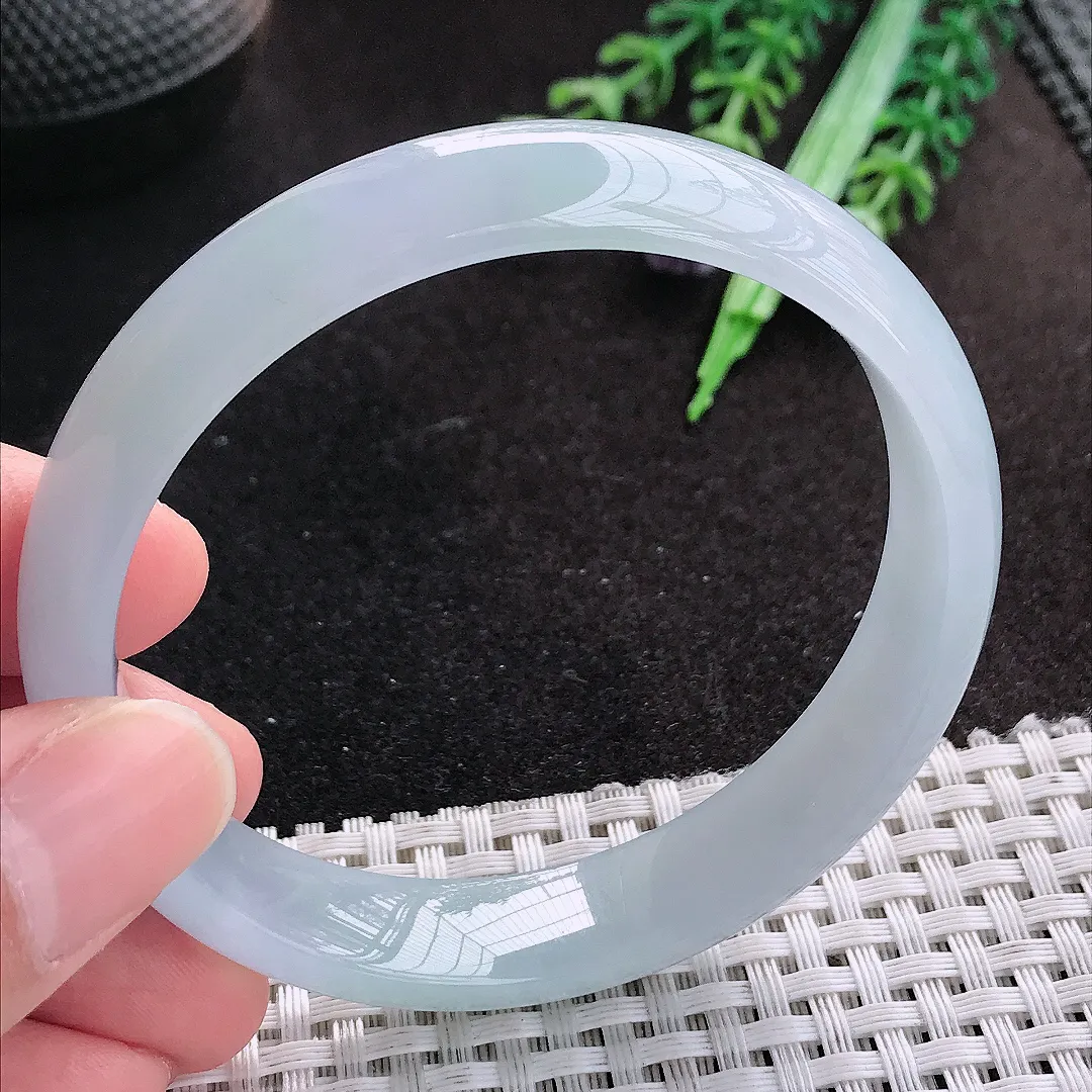 天然A货翡翠58.5/12.9/6.4老坑冰胶果冻紫色底手镯宽边玉手镯