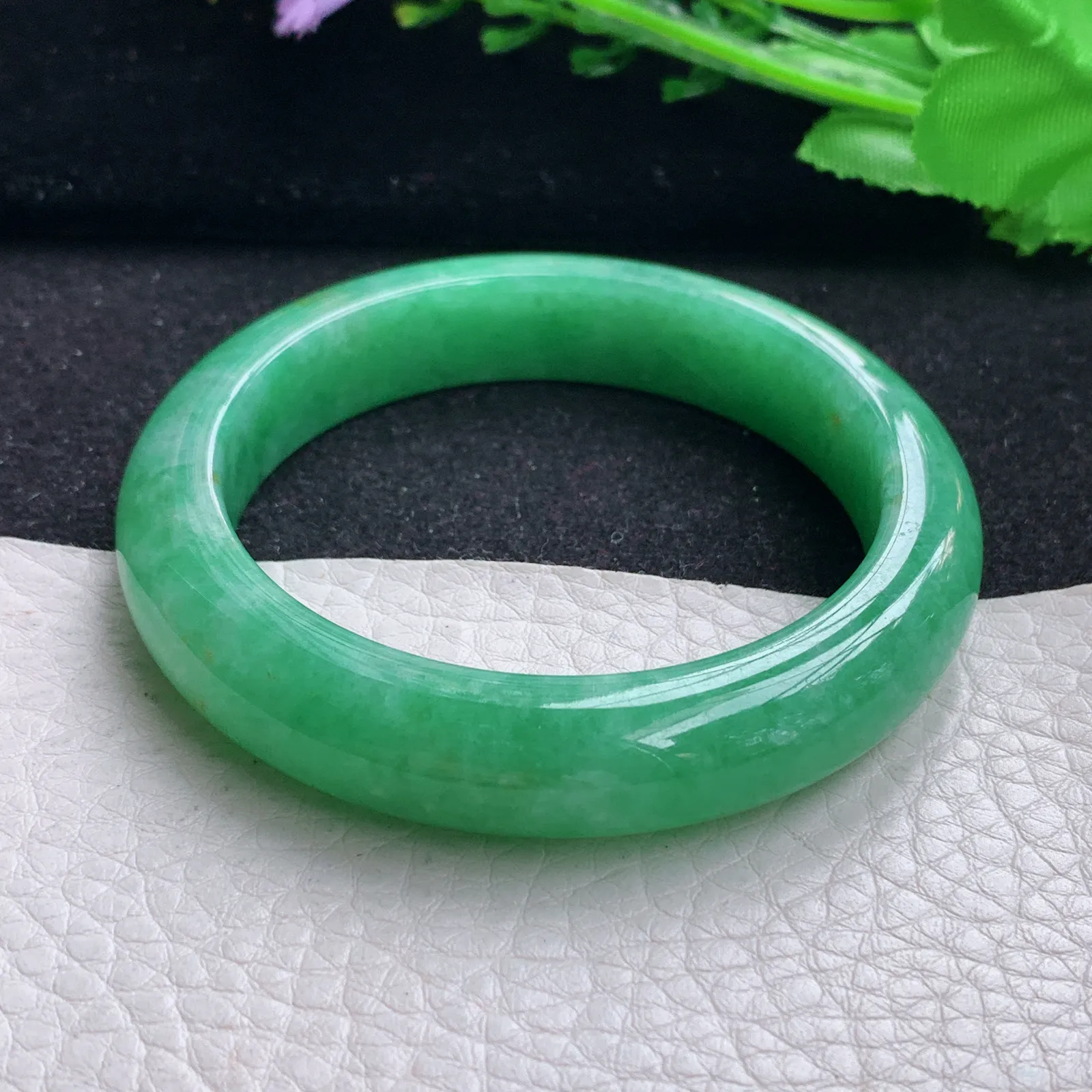 yh自然光53*11.6*8.8平安镯 缅甸翡翠a货玉手镯满绿宽边玉手环